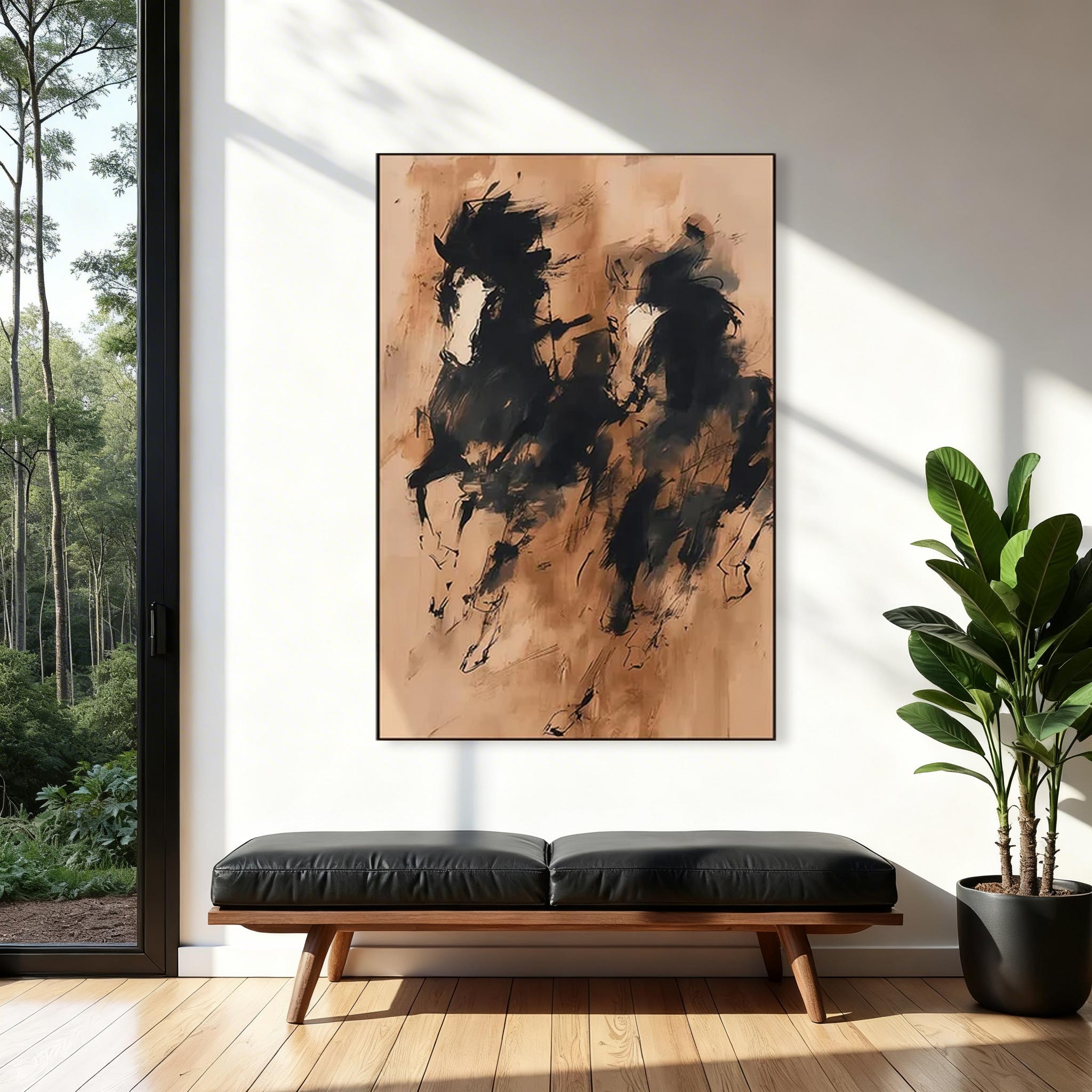 Abstract Two Horses Canvas Wall Art #HA013