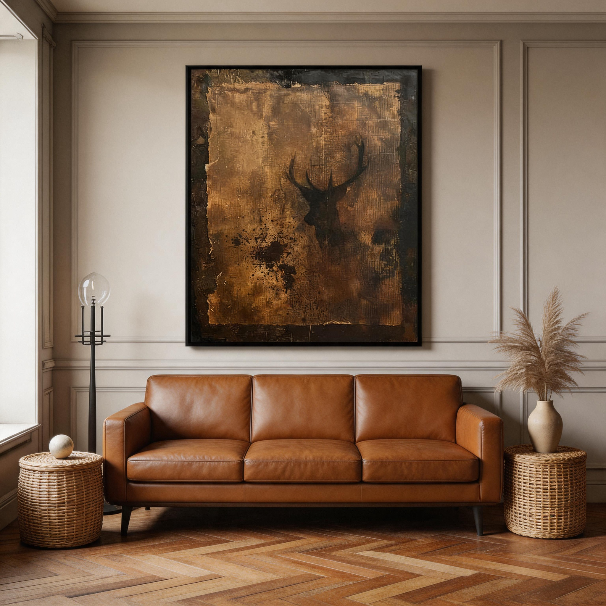 Shadow Stag — Dark Bronze Deer Silhouette Canvas Wall Art #CP046
