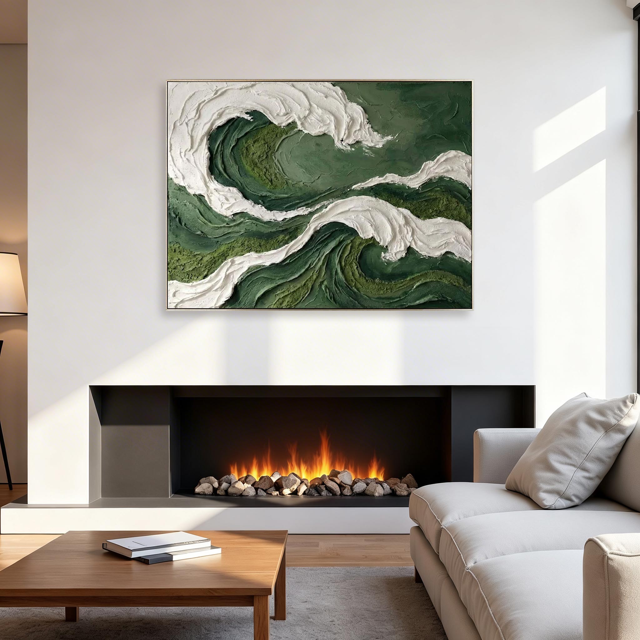Green Ocean Wave Canvas Painting #CP002
