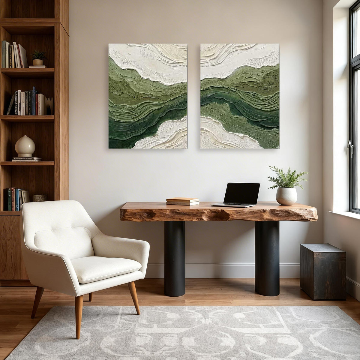 Abstract Green Wave Wall Art Set of 2 #CP003