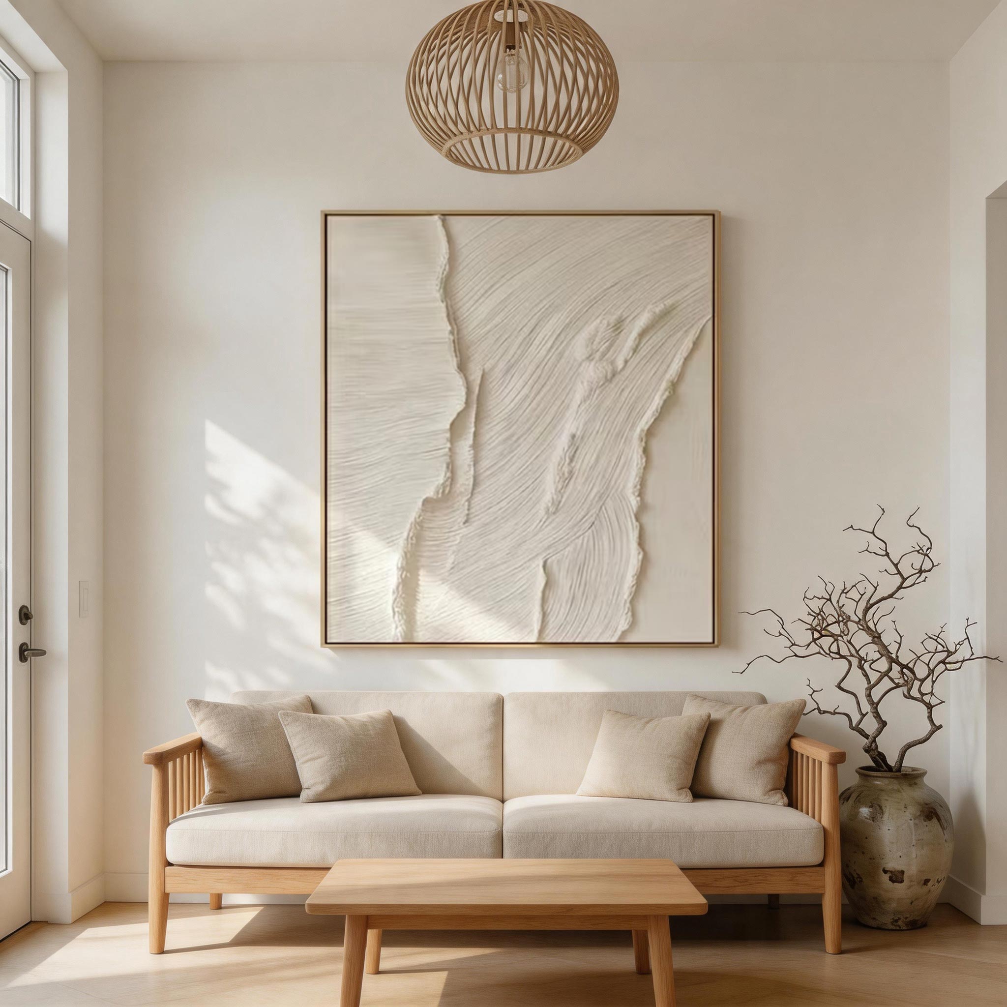 Canyon Light — White Ridge Texture Sculptural Canvas Wall Art #WT011