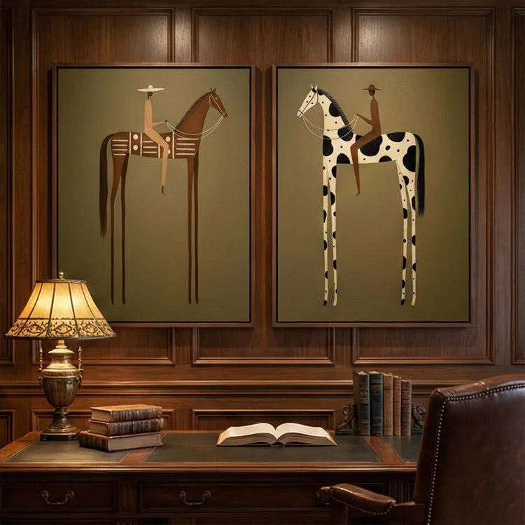 Modern Horse Rider Wall Art Long-Legged Duality Set of 2 HA023