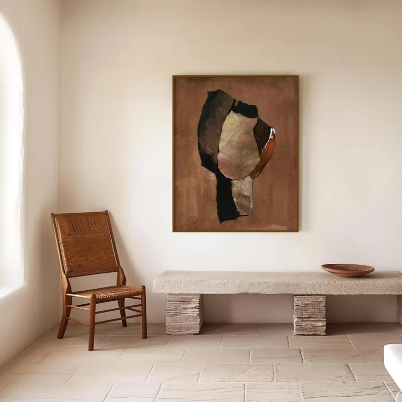 Abstract Industrial Collage Wall Art – Contemporary Mixed Media Canvas #CP016