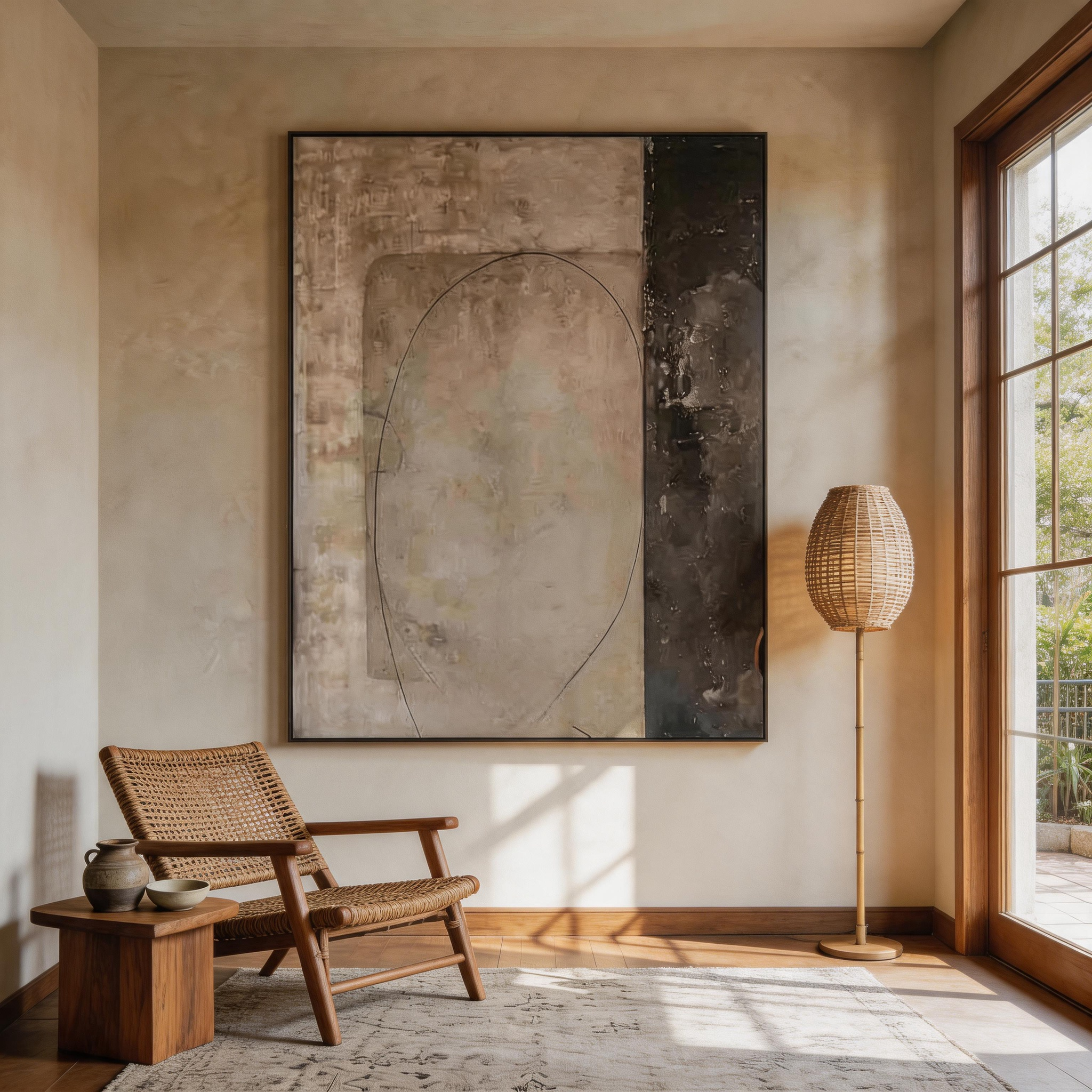 The Threshold — Minimalist Bicolour Arch Canvas Wall Art in Taupe & Charcoal #MA040