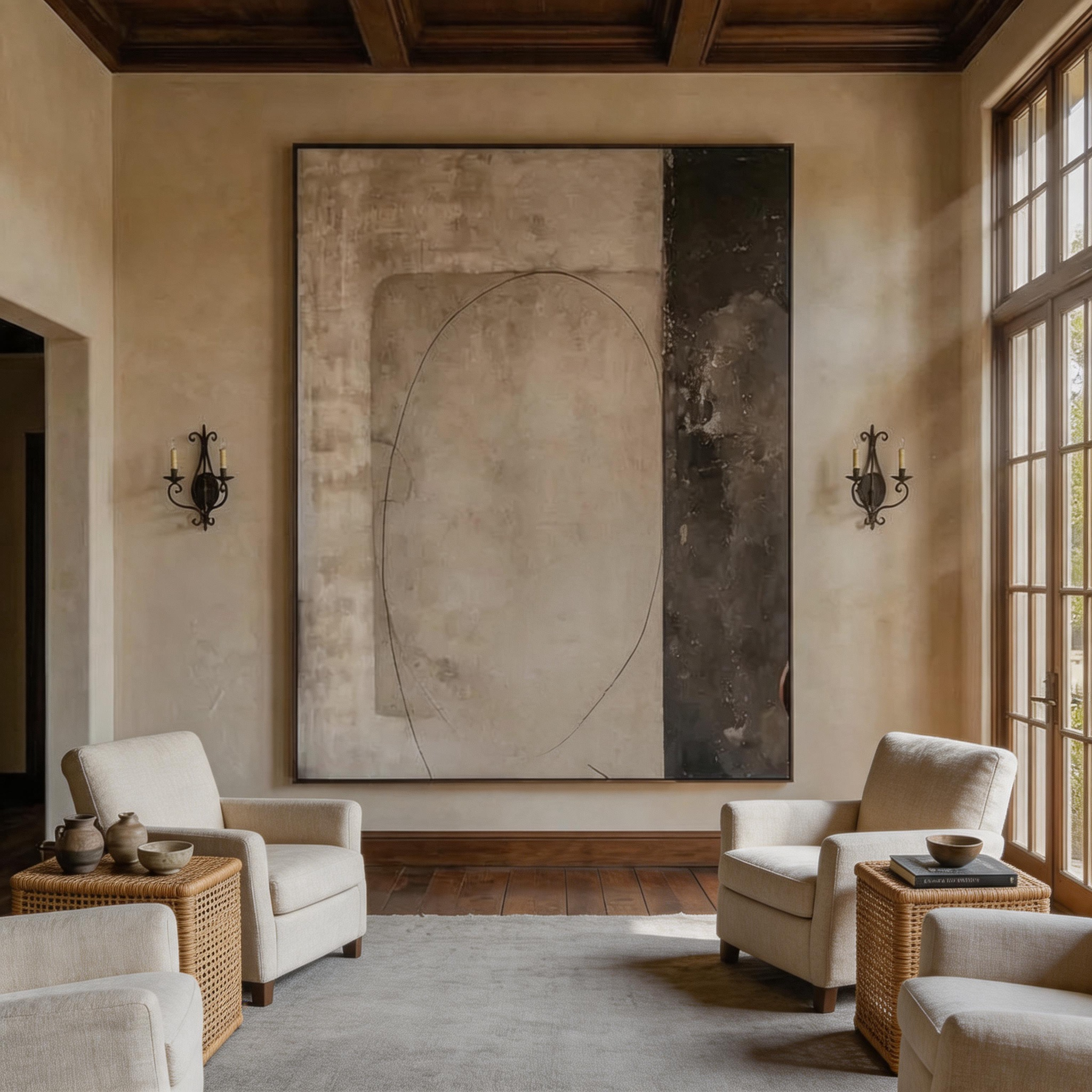 The Threshold — Minimalist Bicolour Arch Canvas Wall Art in Taupe & Charcoal #MA040