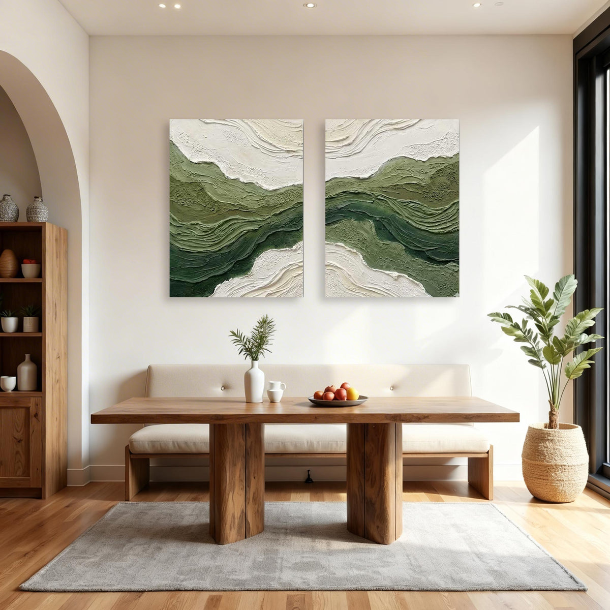 Abstract Green Wave Wall Art Set of 2 #CP003