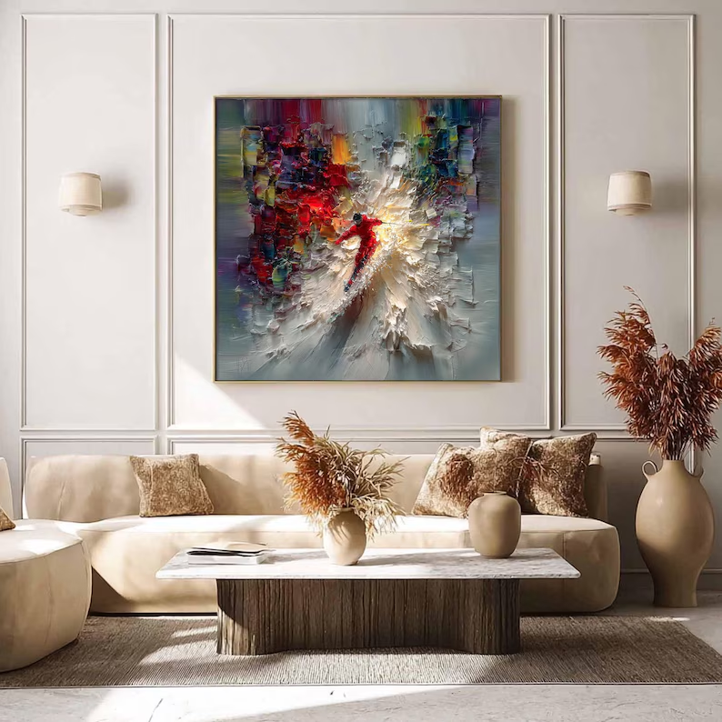 Into the Light — Colorful Impasto Skier Canvas Wall Art #PP005