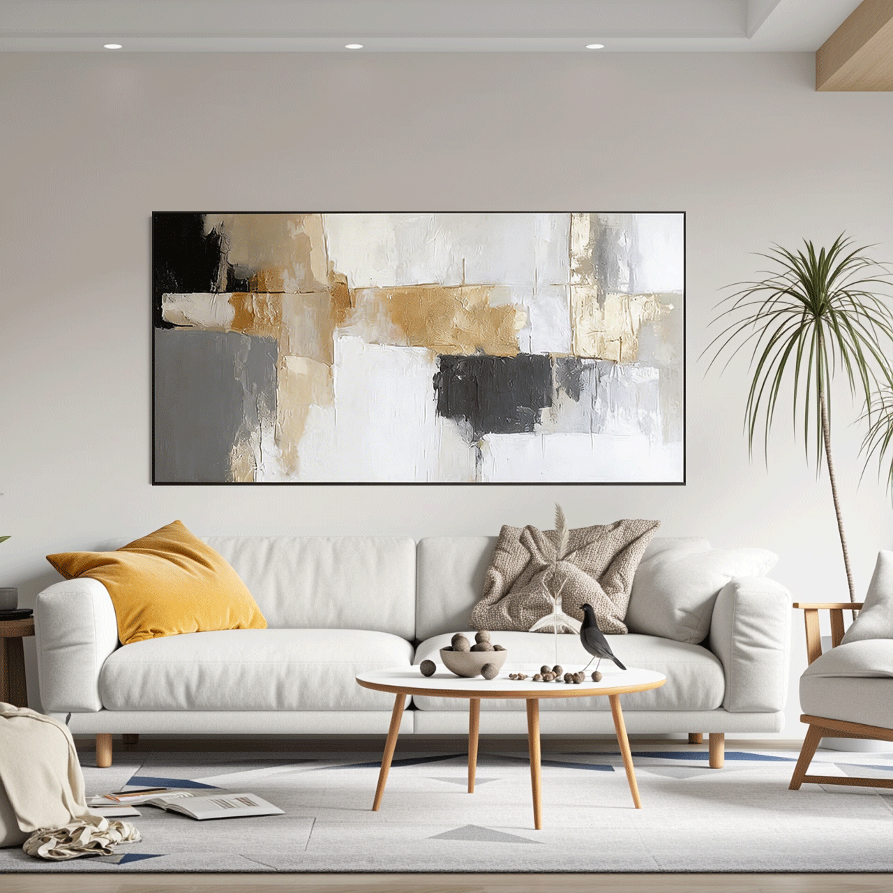 Modern Abstract Wall Art Painting - Gold, Black #AB014