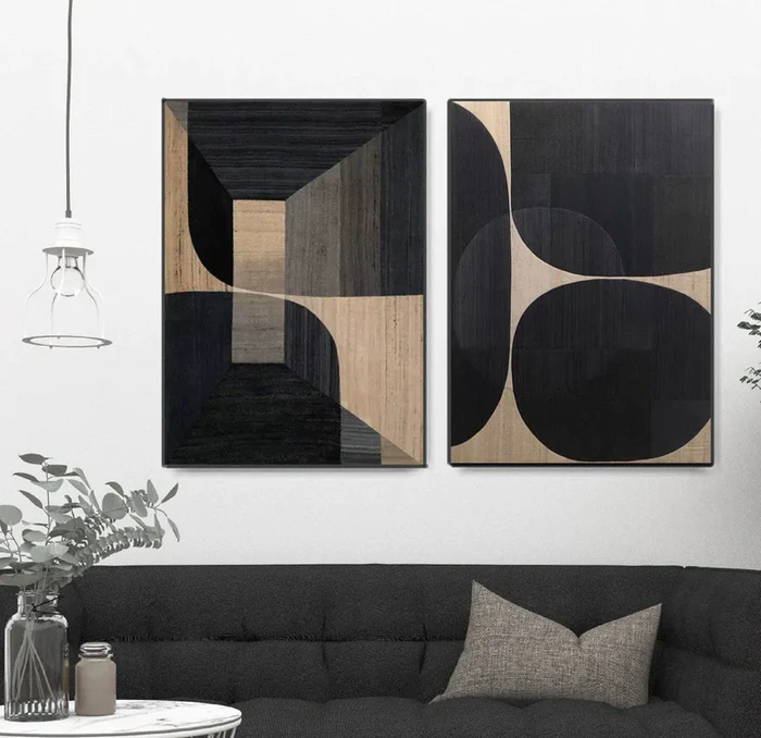 Black Plaster Art Minimalist Textured Painting Set of 2 #BT017