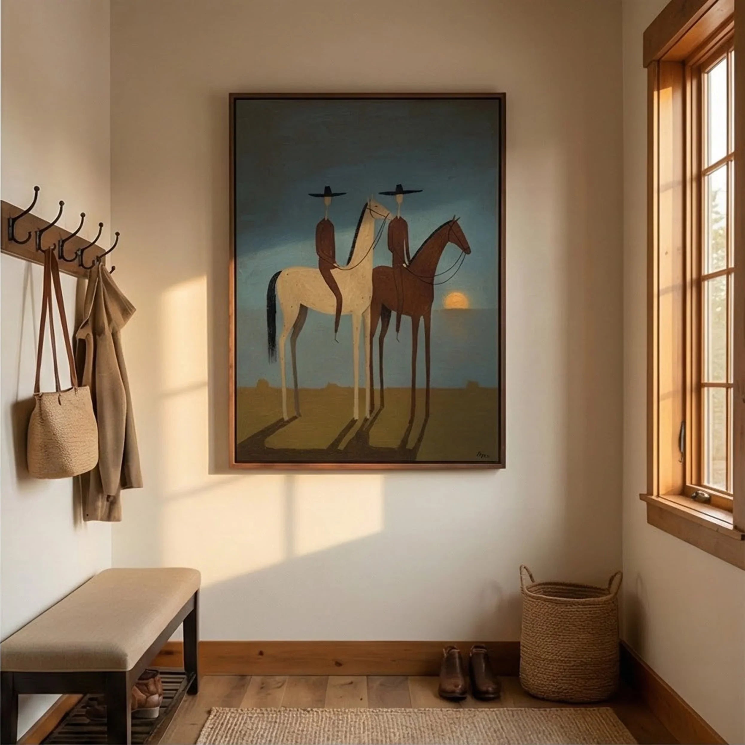 SunSet Horse Riders Wall Art – Modern Equestrian Canvas Painting #HA200