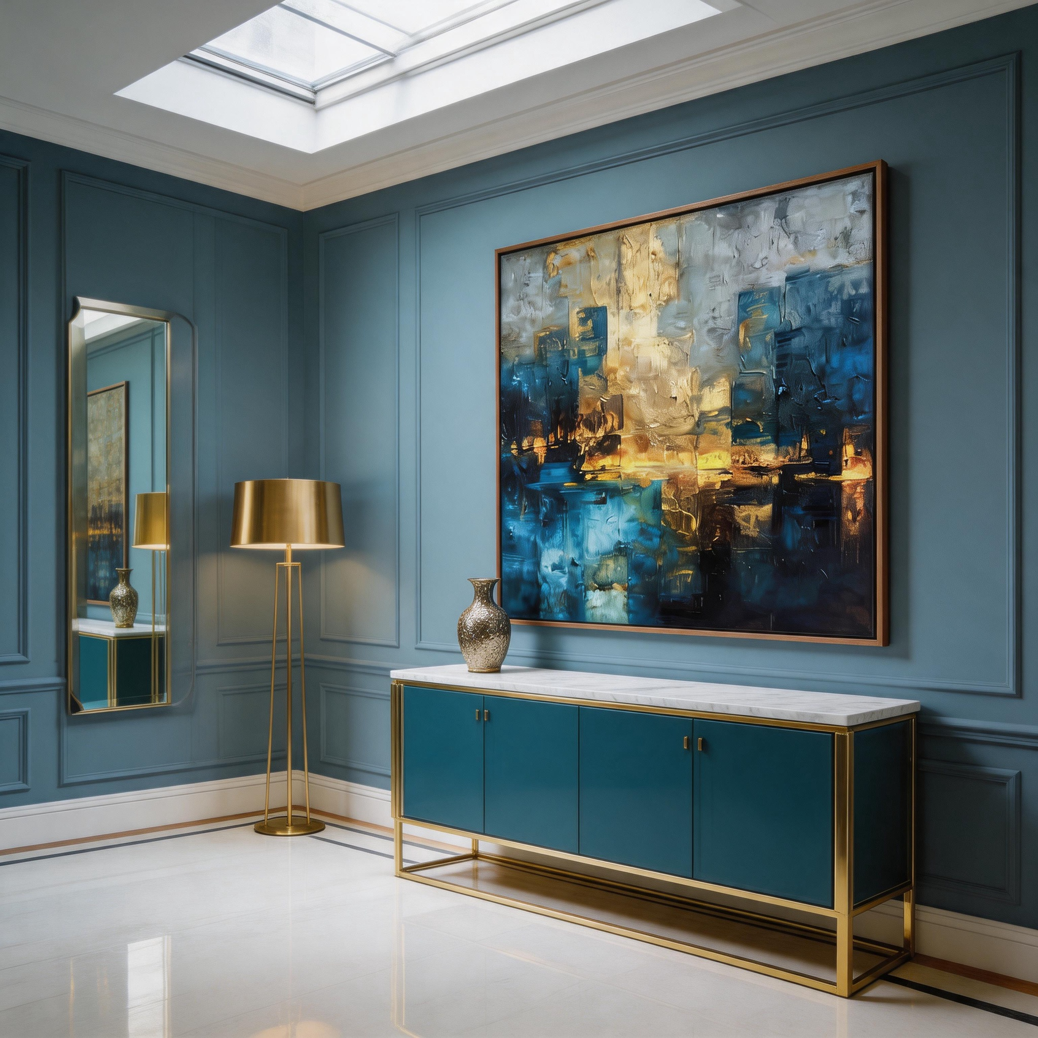 Blue Gold Abstract Canvas Wall Art #BA001