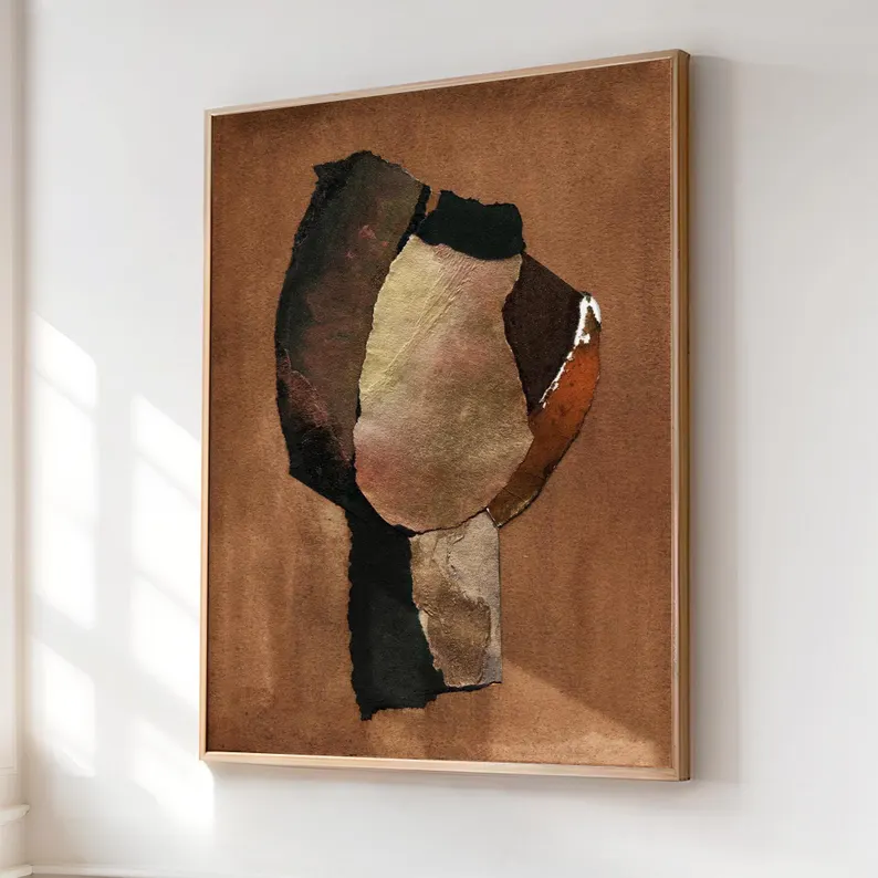 Abstract Industrial Collage Wall Art – Contemporary Mixed Media Canvas #CP016