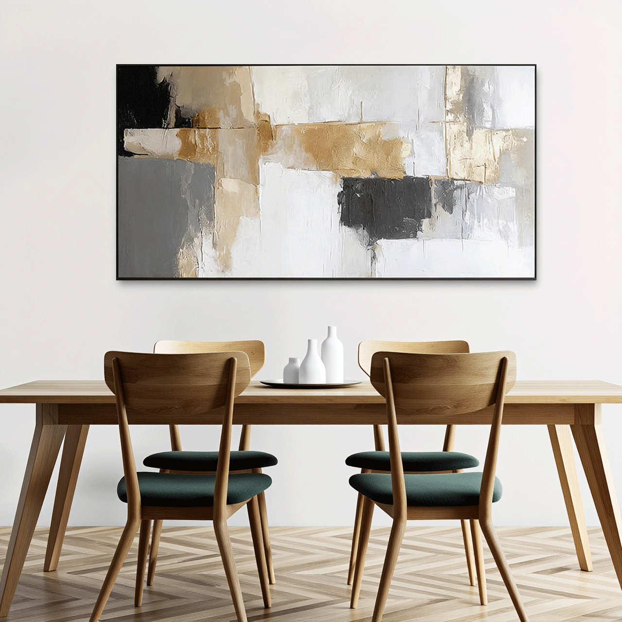 Modern Abstract Wall Art Painting - Gold, Black #AB014