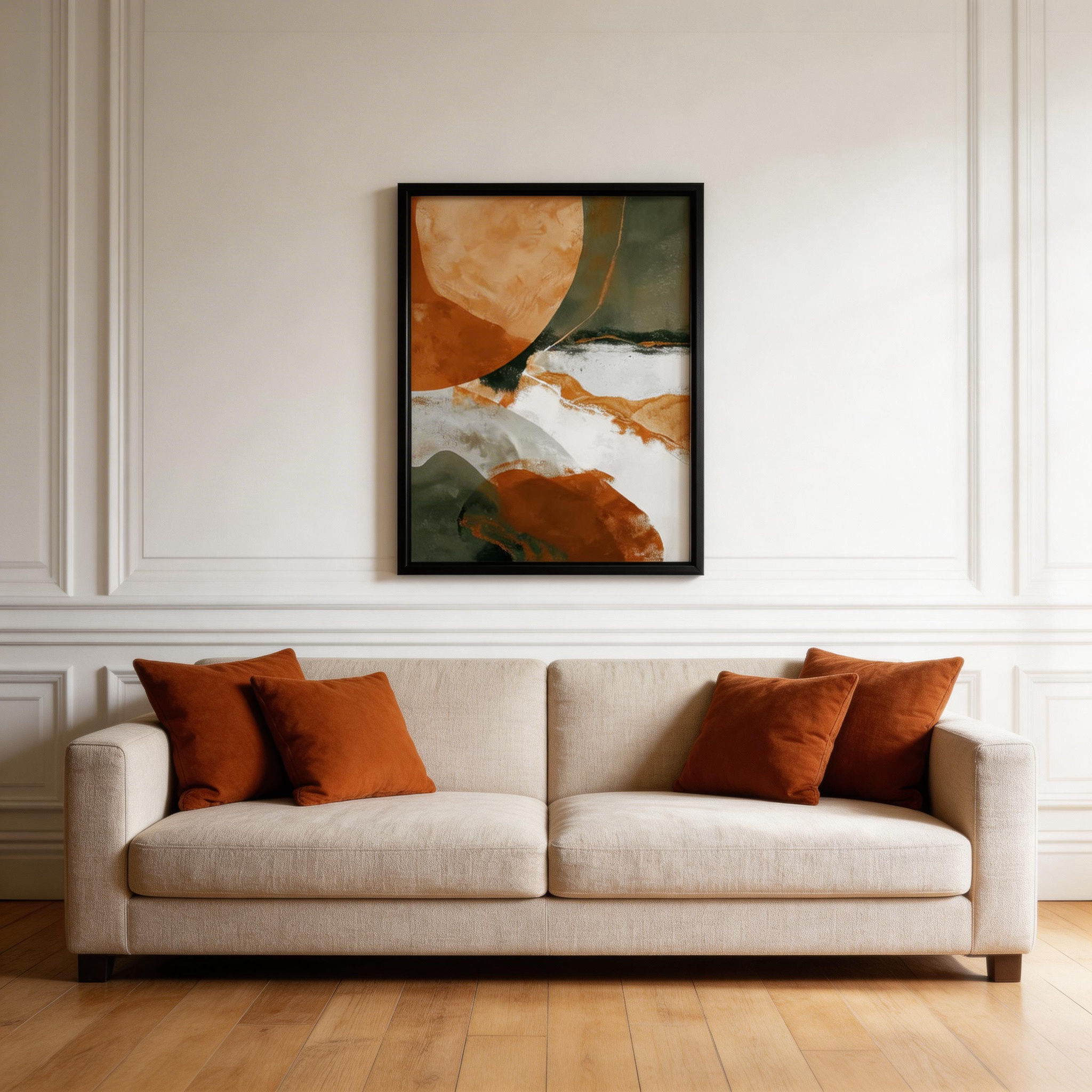 Modern Abstract Wall Art – Olive Green & Burnt Orange Canvas #MA033