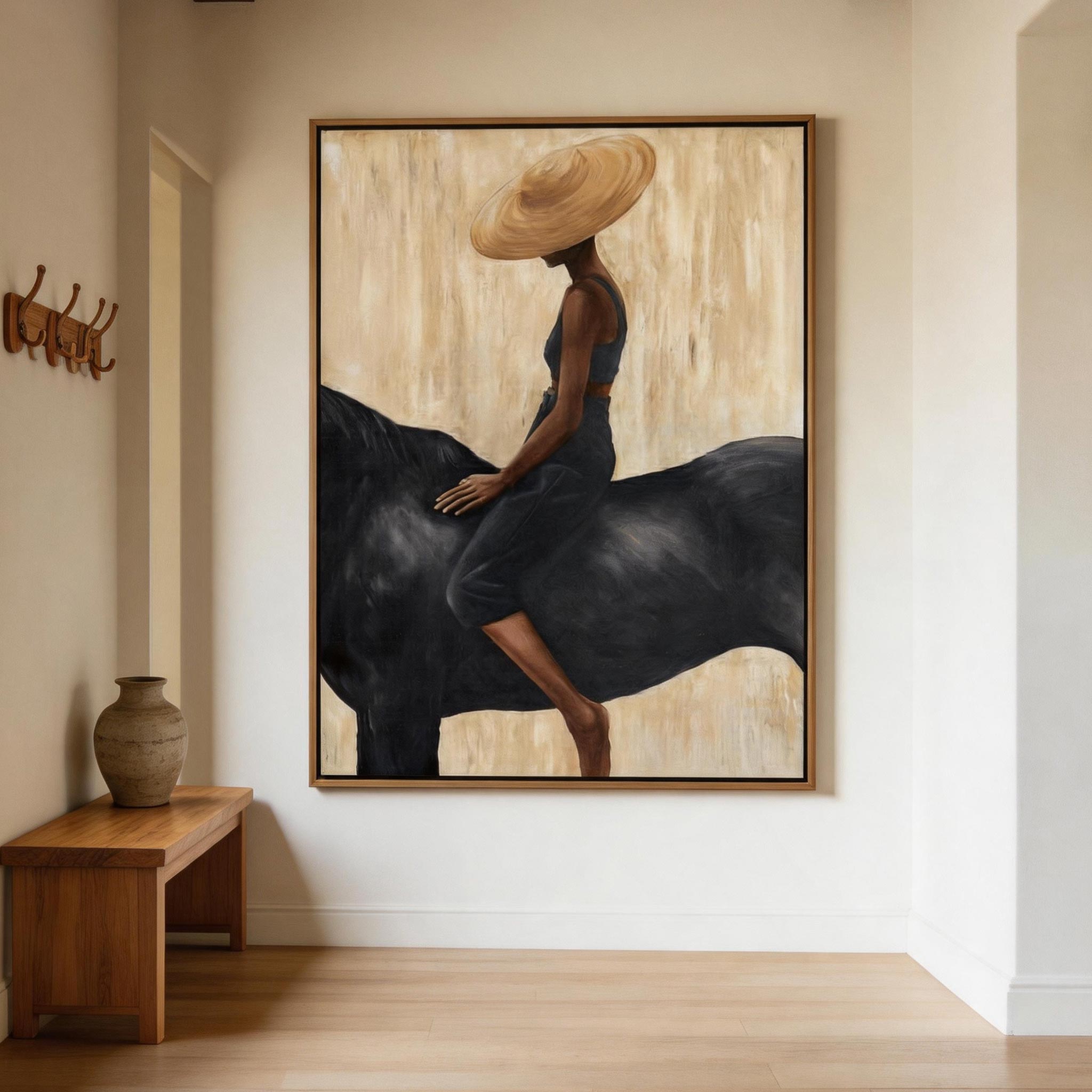 The Hat — Elegant Woman Figure Canvas Wall Art in Black & Gold #HA036