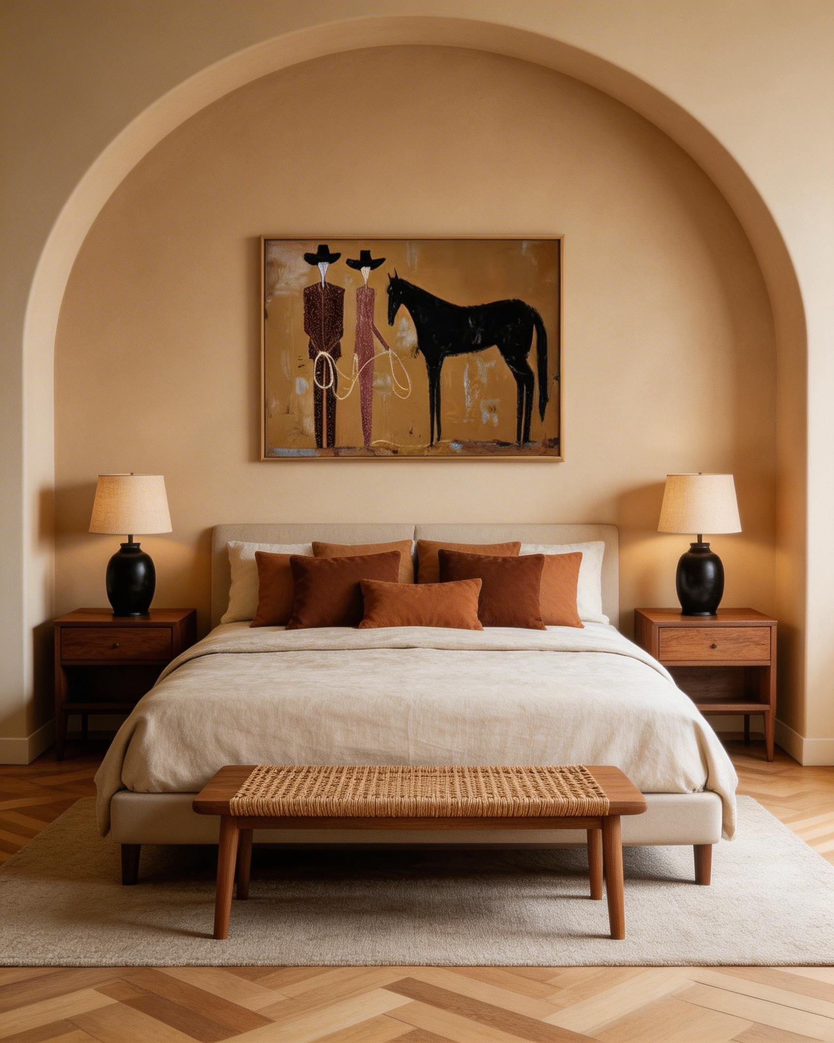 Abstract Cowboy Couple & Horse Wall Art – Western Style Canvas Painting #HA018
