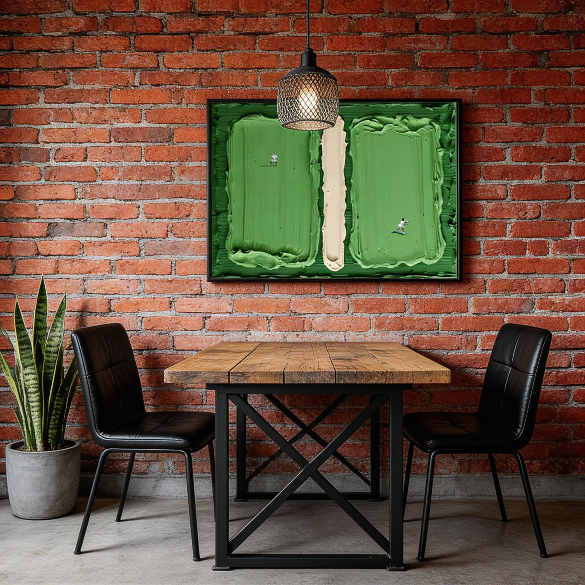 Textured Abstract Wall Art with Figures – Olive Green Canvas Painting #CP020