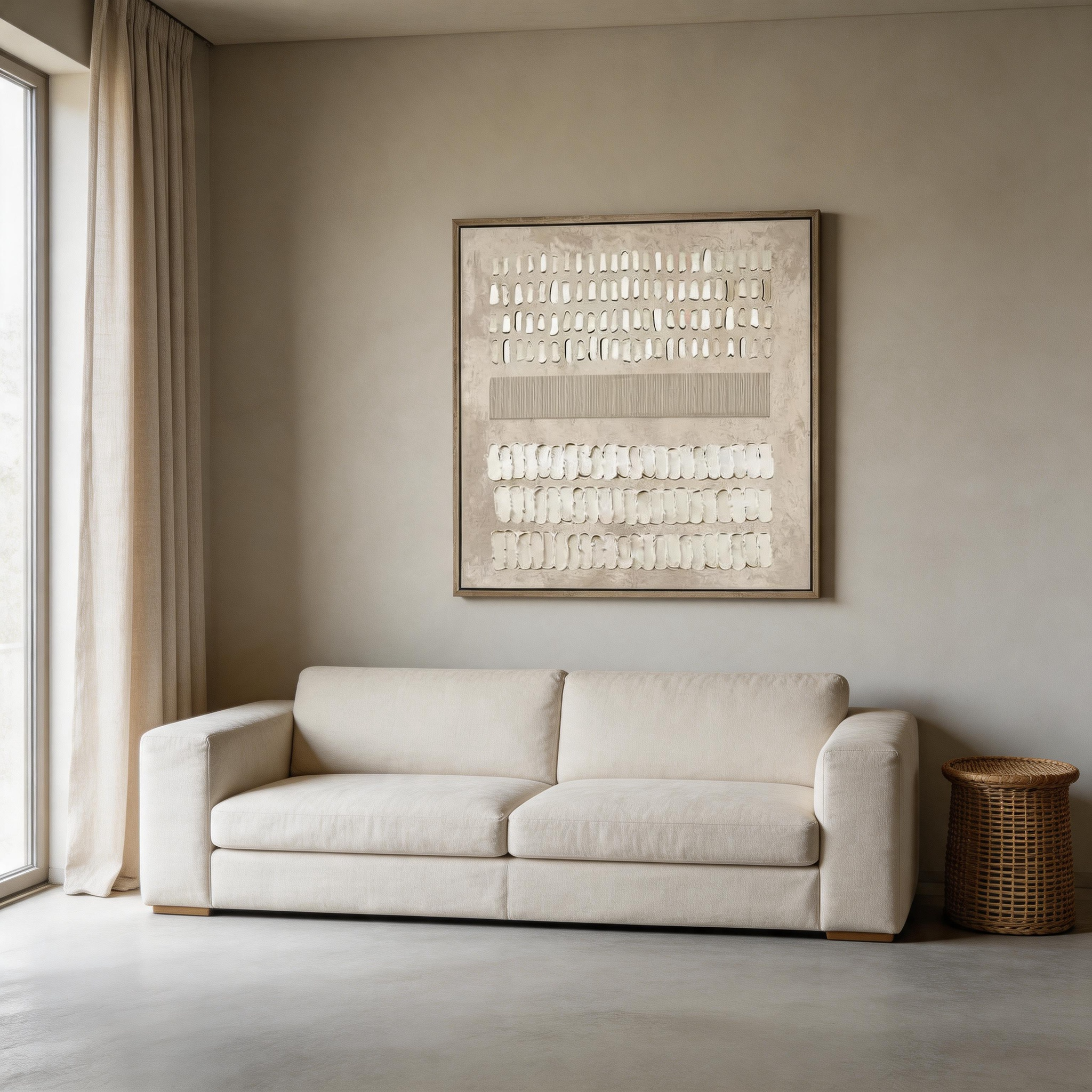 Quiet Rhythm — Ivory Impasto Grid Texture Canvas Wall Art #CP048