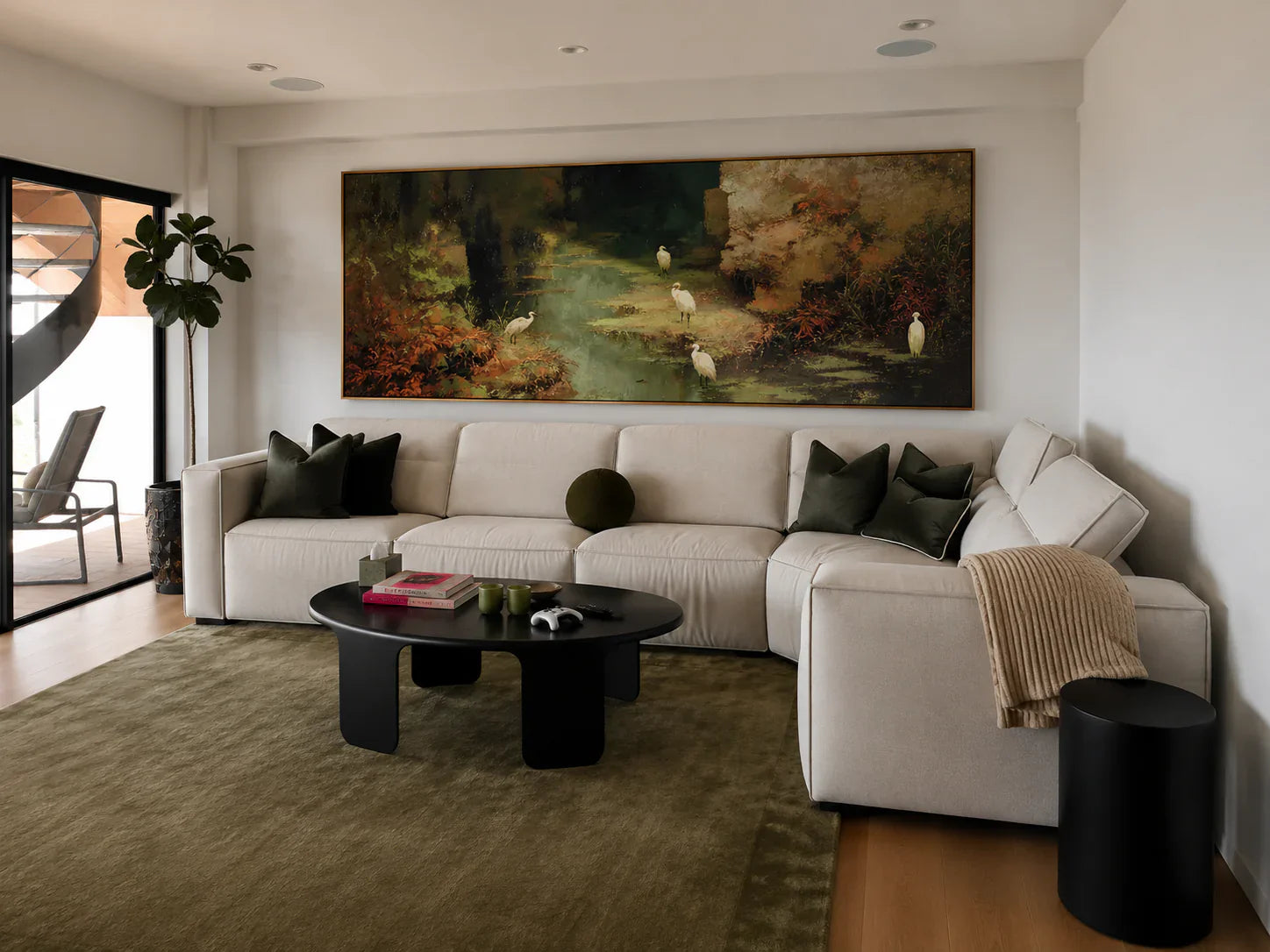 The Egrets' Hour — Dark Botanical Wetland Canvas Wall Art with White Herons #WT012