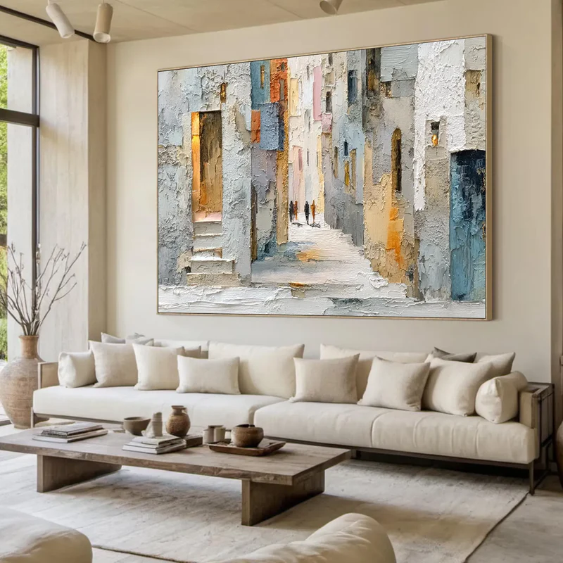 Textured City Street Wall Art – Abstract European Town Canvas #MA035