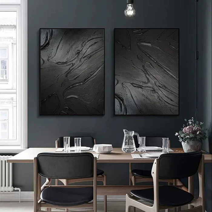 Black Plaster Art Minimalist Textured Painting Set of 2 #BT018