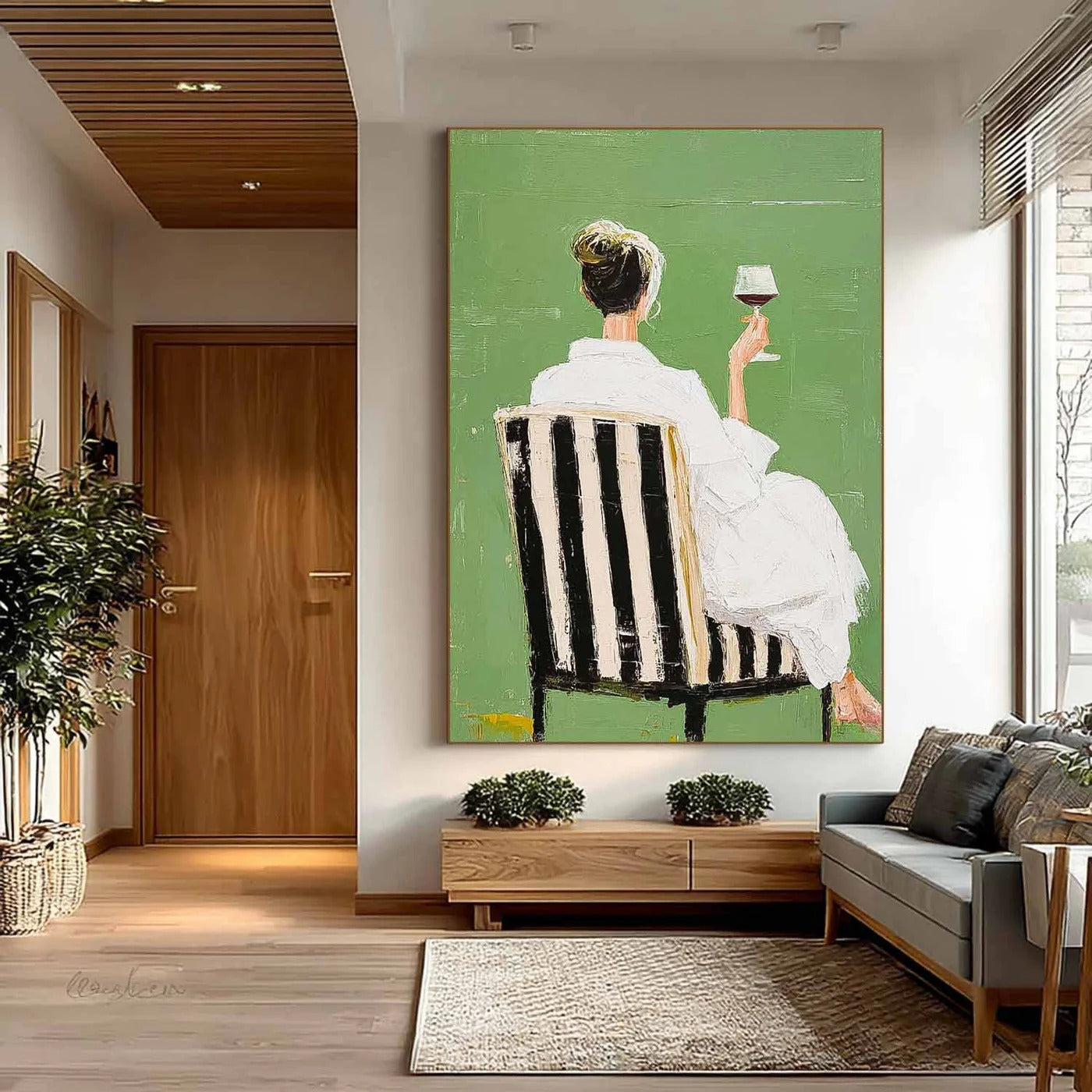 Woman with Wine Glass Canvas Painting — Original Figurative Art #CP032