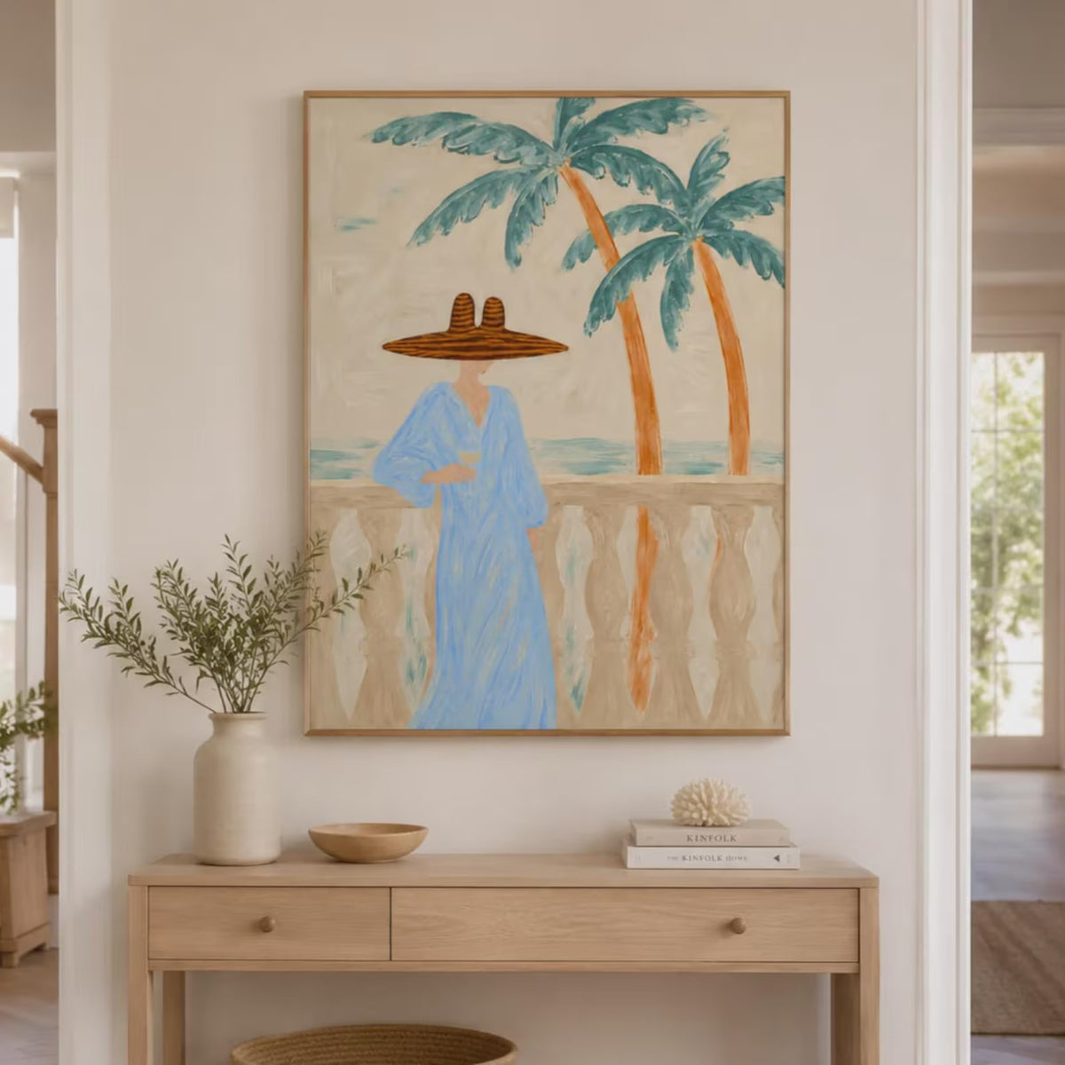 Coastal Woman Oil Painting – Tropical Beach Wall Art#WW021