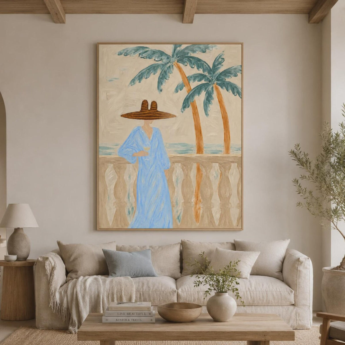 Coastal Woman Oil Painting – Tropical Beach Wall Art#WW021