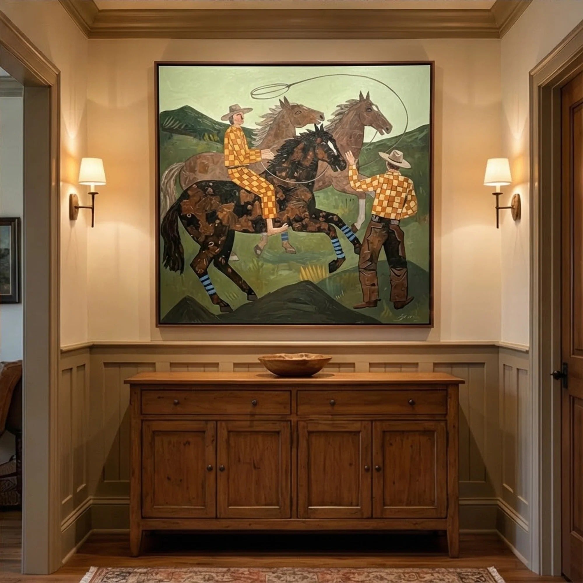 Vintage Cowboy Horse Oil Painting#WW006