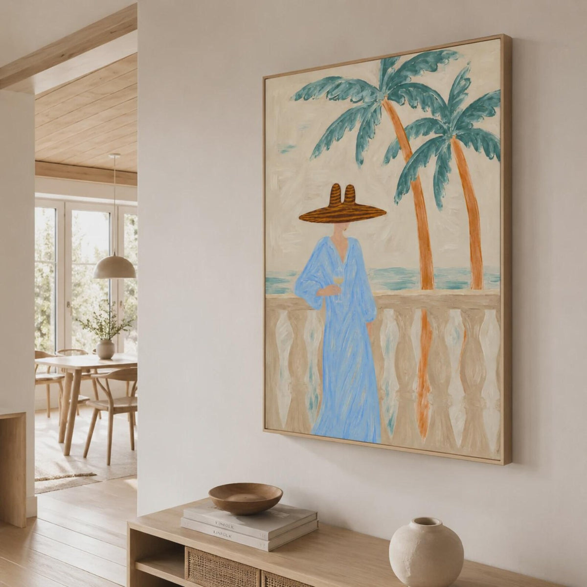 Coastal Woman Oil Painting – Tropical Beach Wall Art#WW021