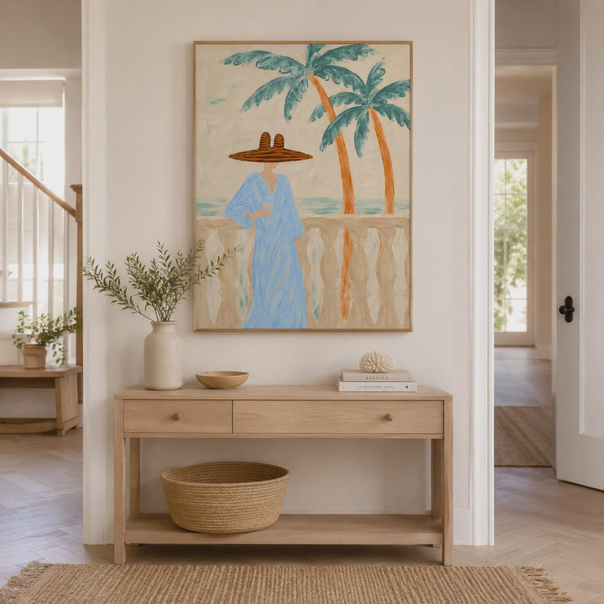 Coastal Woman Oil Painting – Tropical Beach Wall Art#WW021