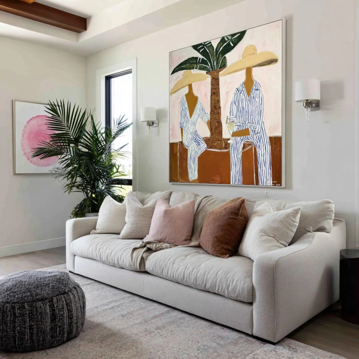 Coastal Palm Couple Oil Painting#WW020