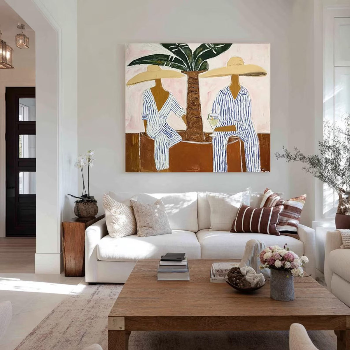 Coastal Palm Couple Oil Painting#WW020