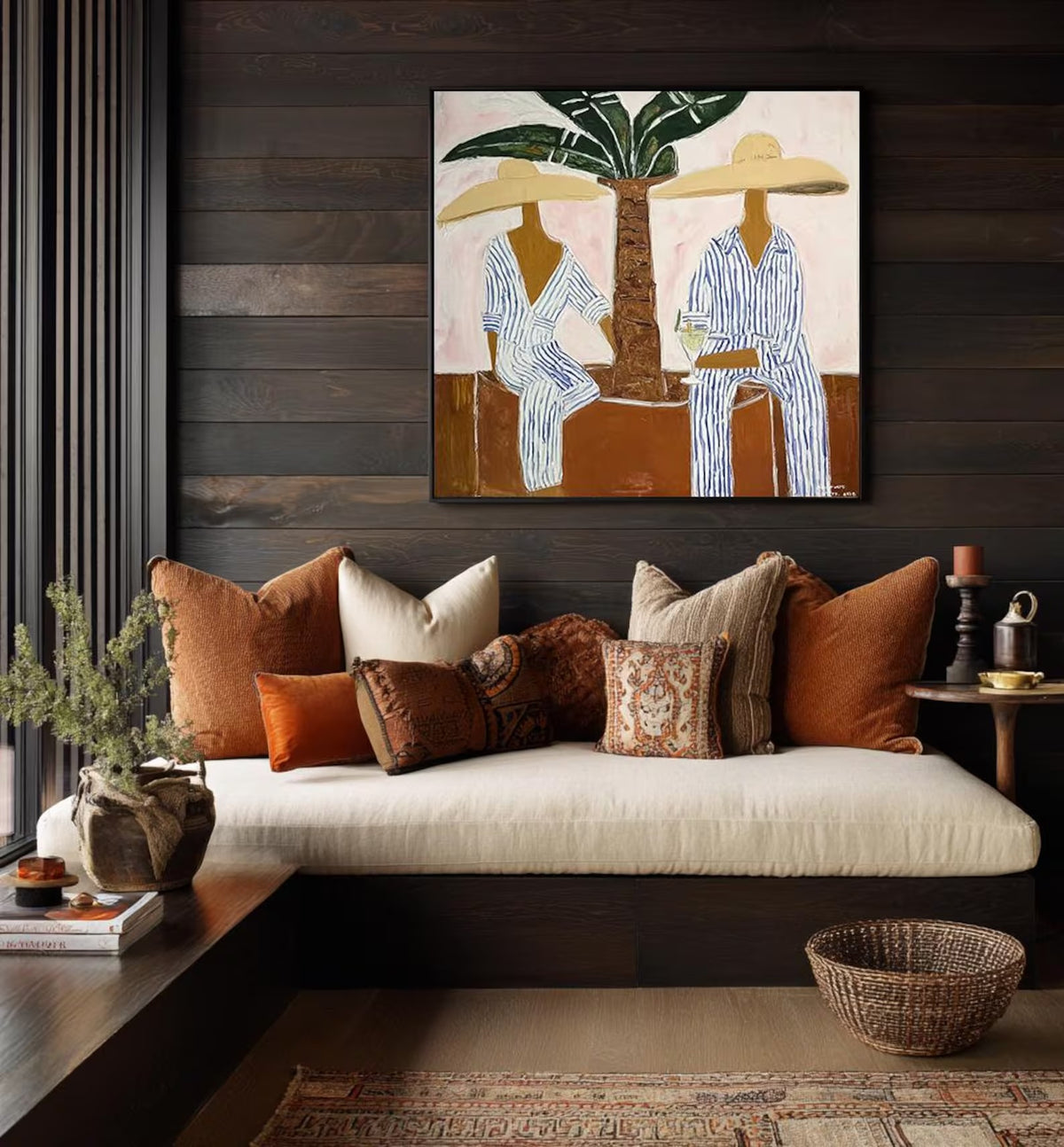 Coastal Palm Couple Oil Painting#WW020