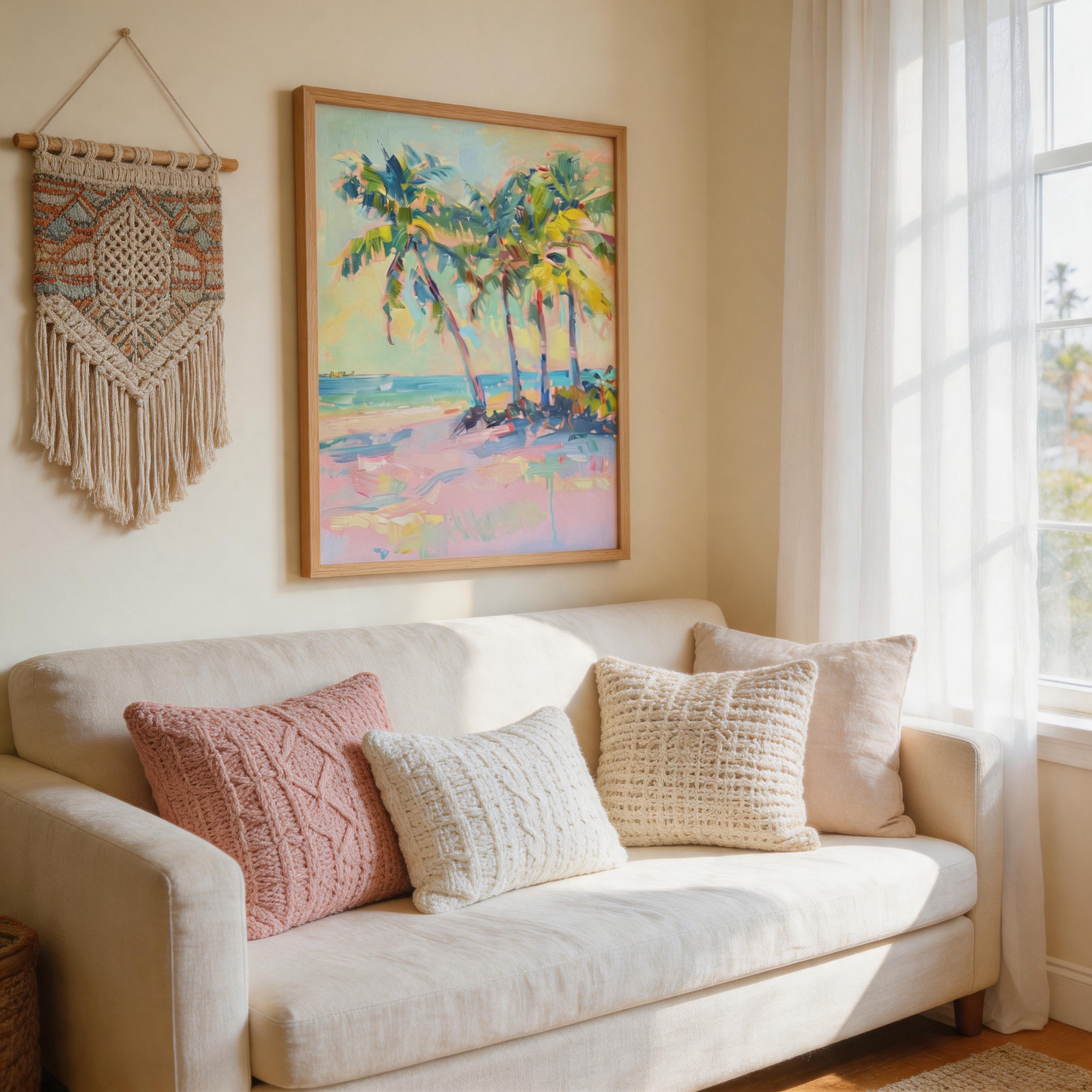 Golden Hour Palms — Pastel Impressionist Beach Canvas Wall Art #BC003