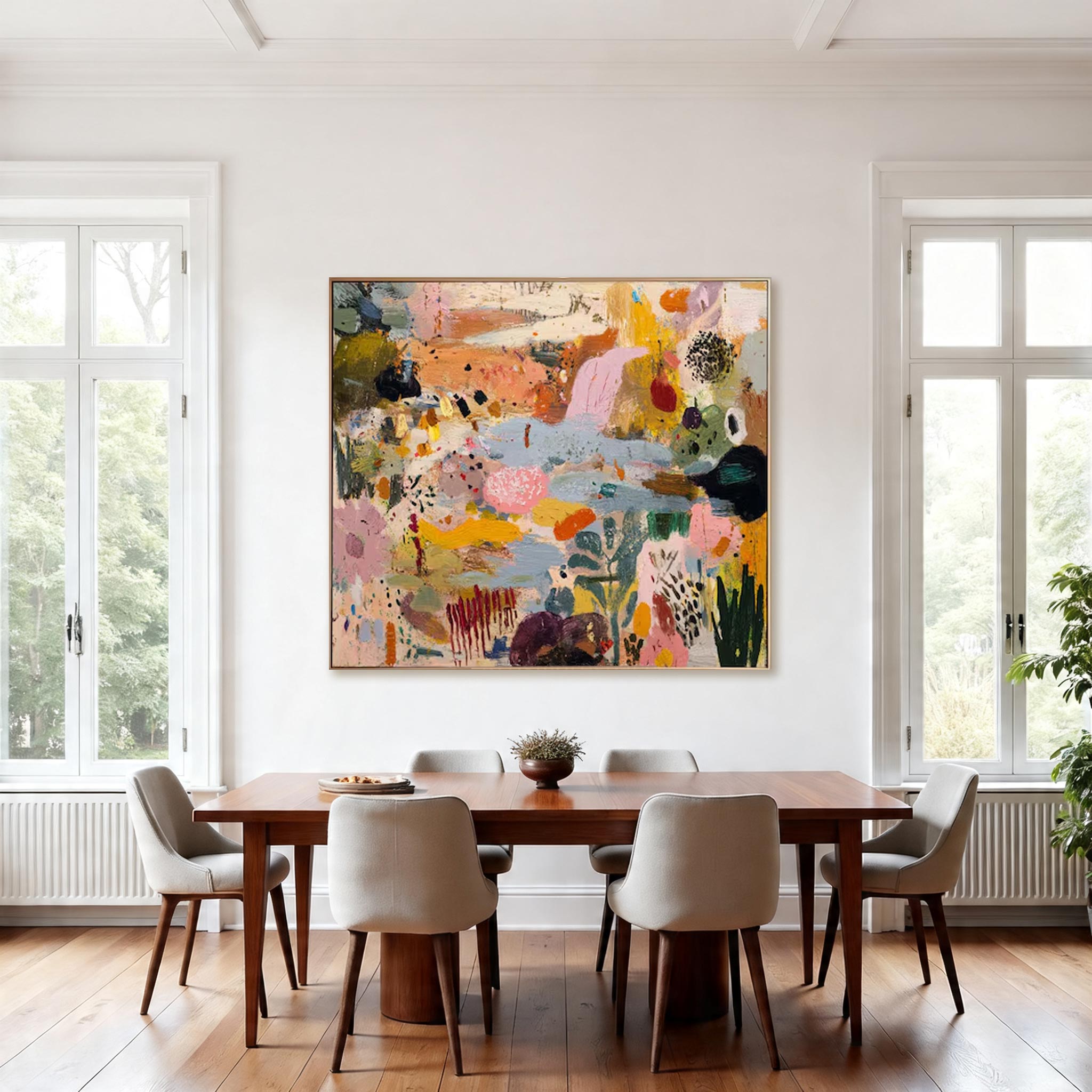 Large Colorful Abstract Canvas Painting — Original Expressive Floral Garden Wall Art #CP033
