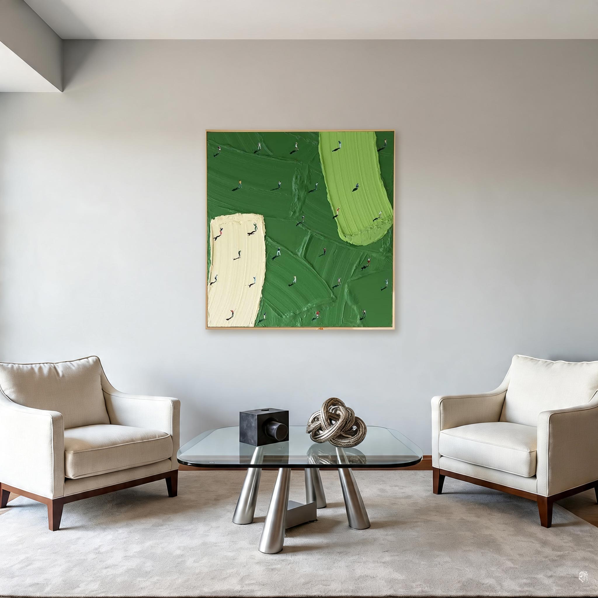 Golf Course Canvas Painting — Original Textured Green Landscape Wall Art #CP034