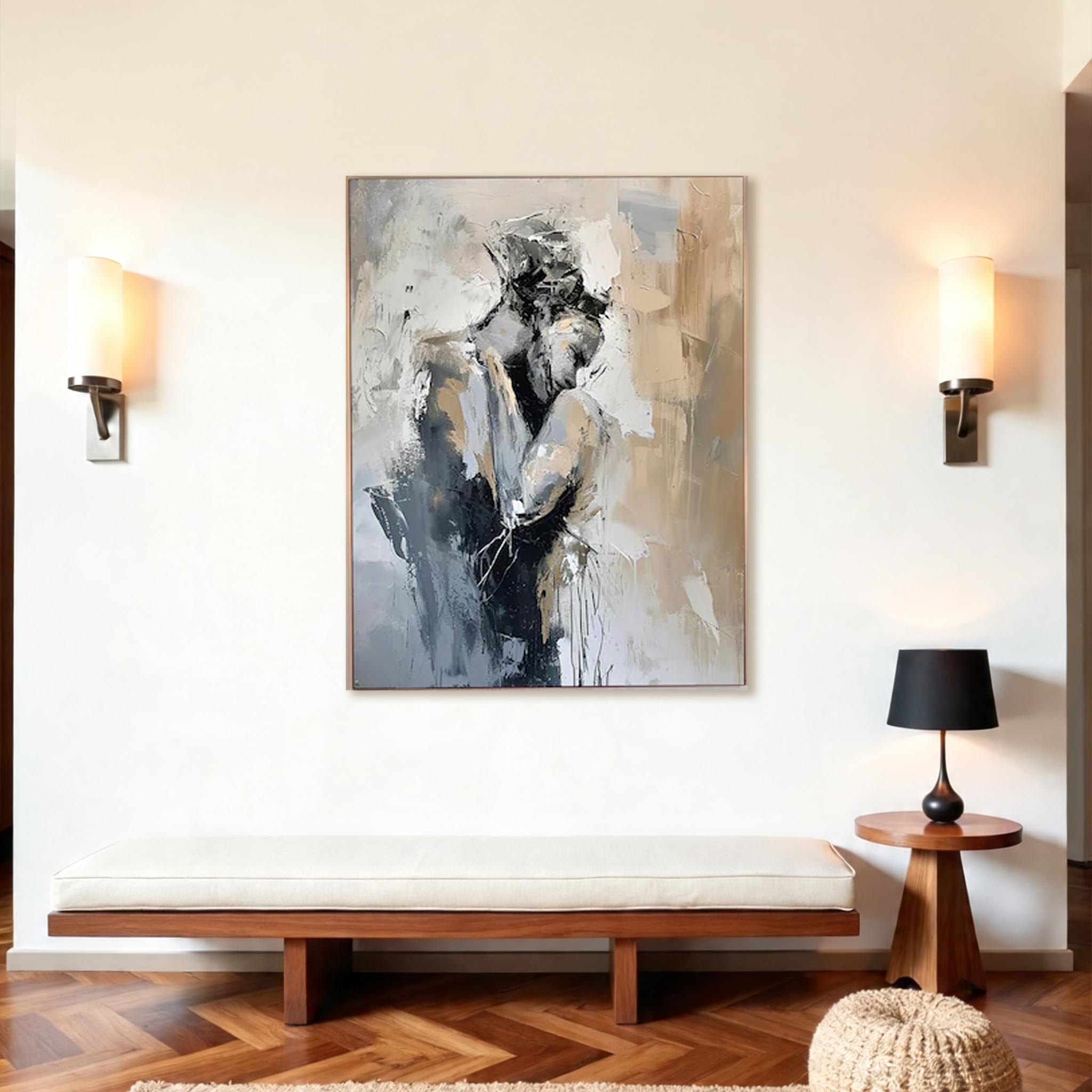 Abstract Woman Wall Art – Modern Neutral Canvas Painting #CP030