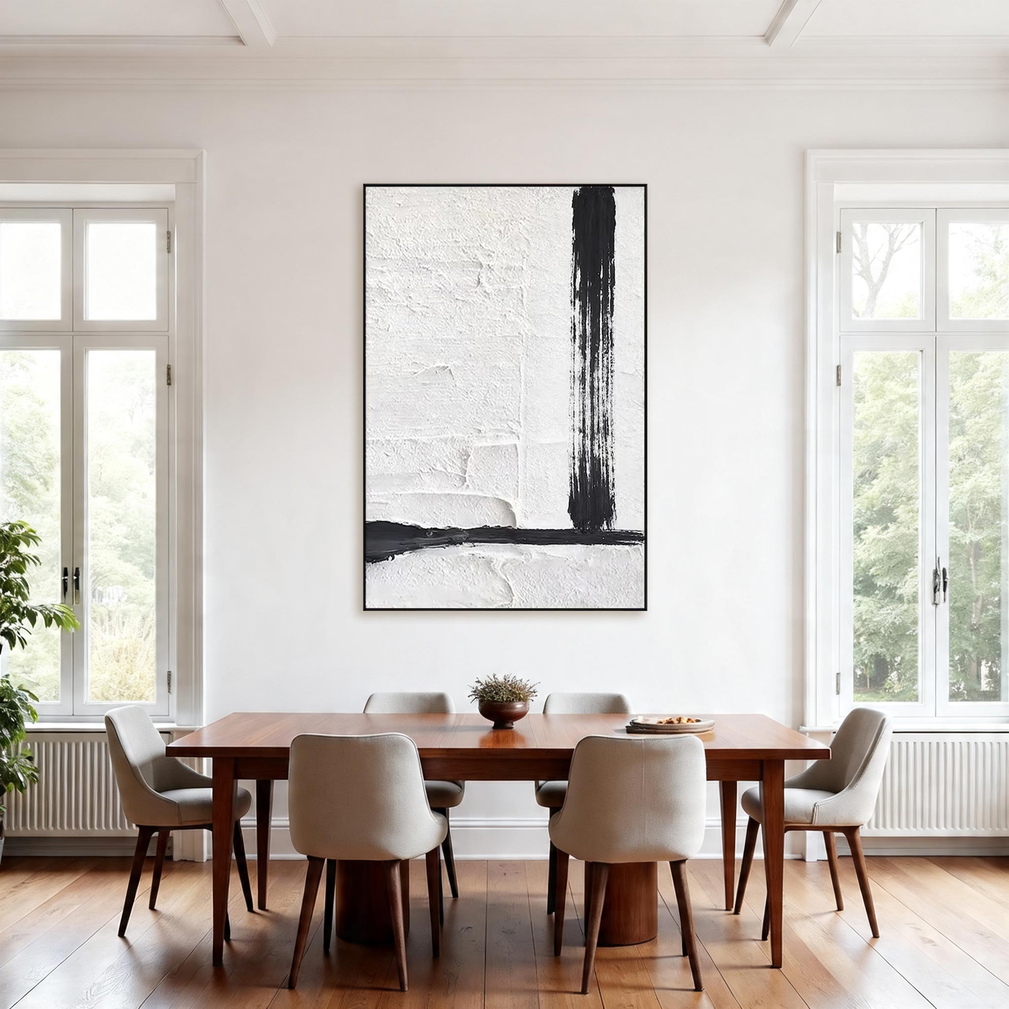 Black & White Minimalist Textured Canvas Painting — Original Large Abstract Wall Art #CP038