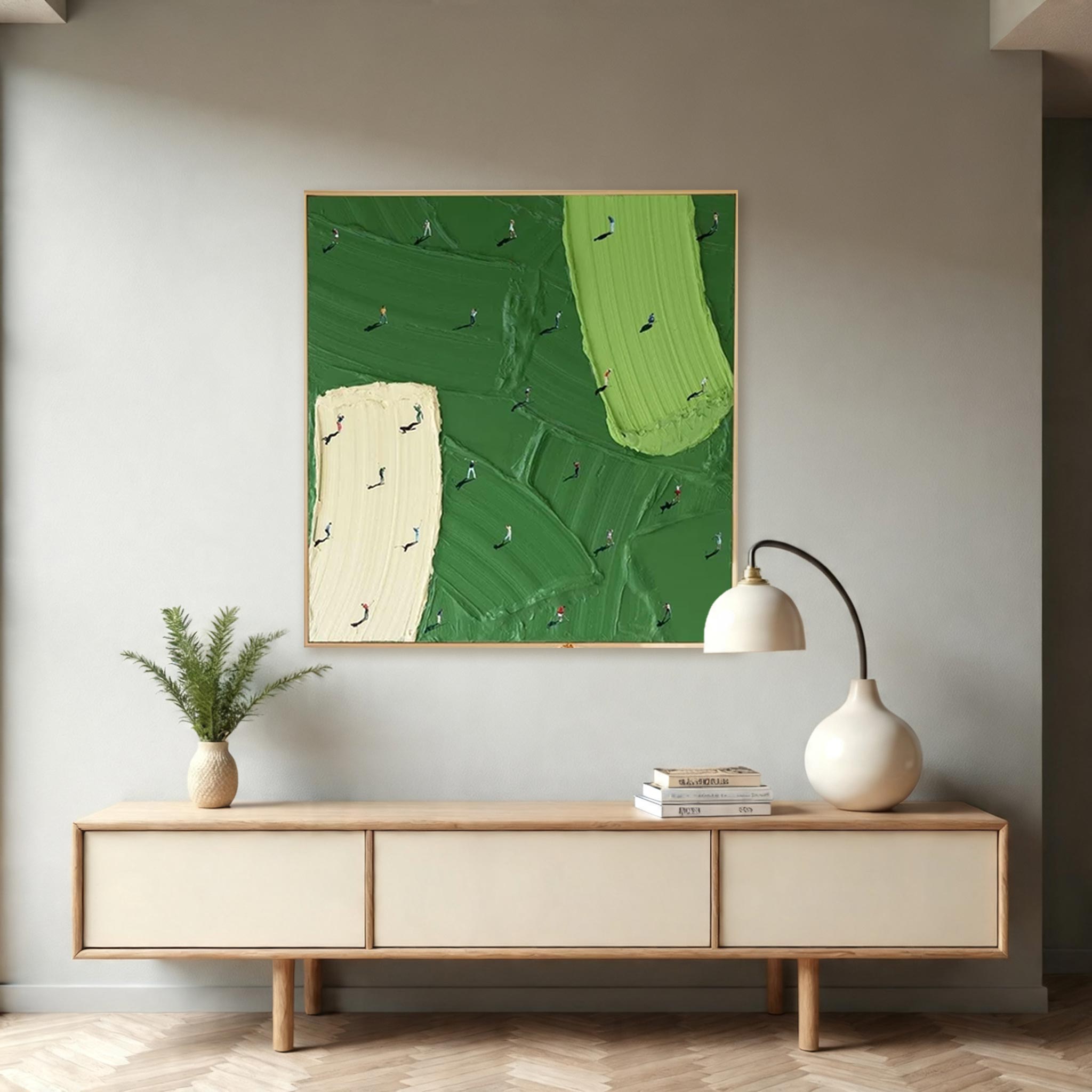 Golf Course Canvas Painting — Original Textured Green Landscape Wall Art #CP034