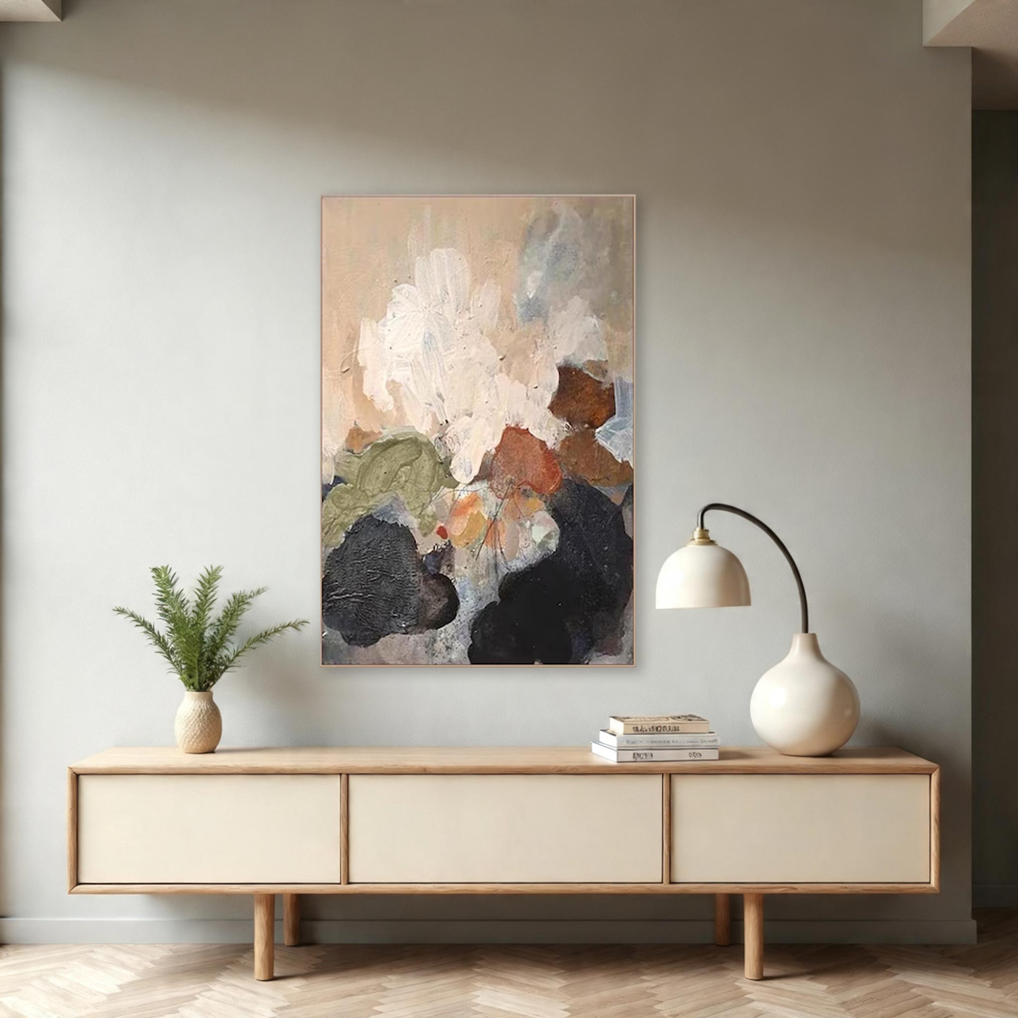 Soft Abstract Floral Wall Art – Neutral Modern Canvas Painting #CP024