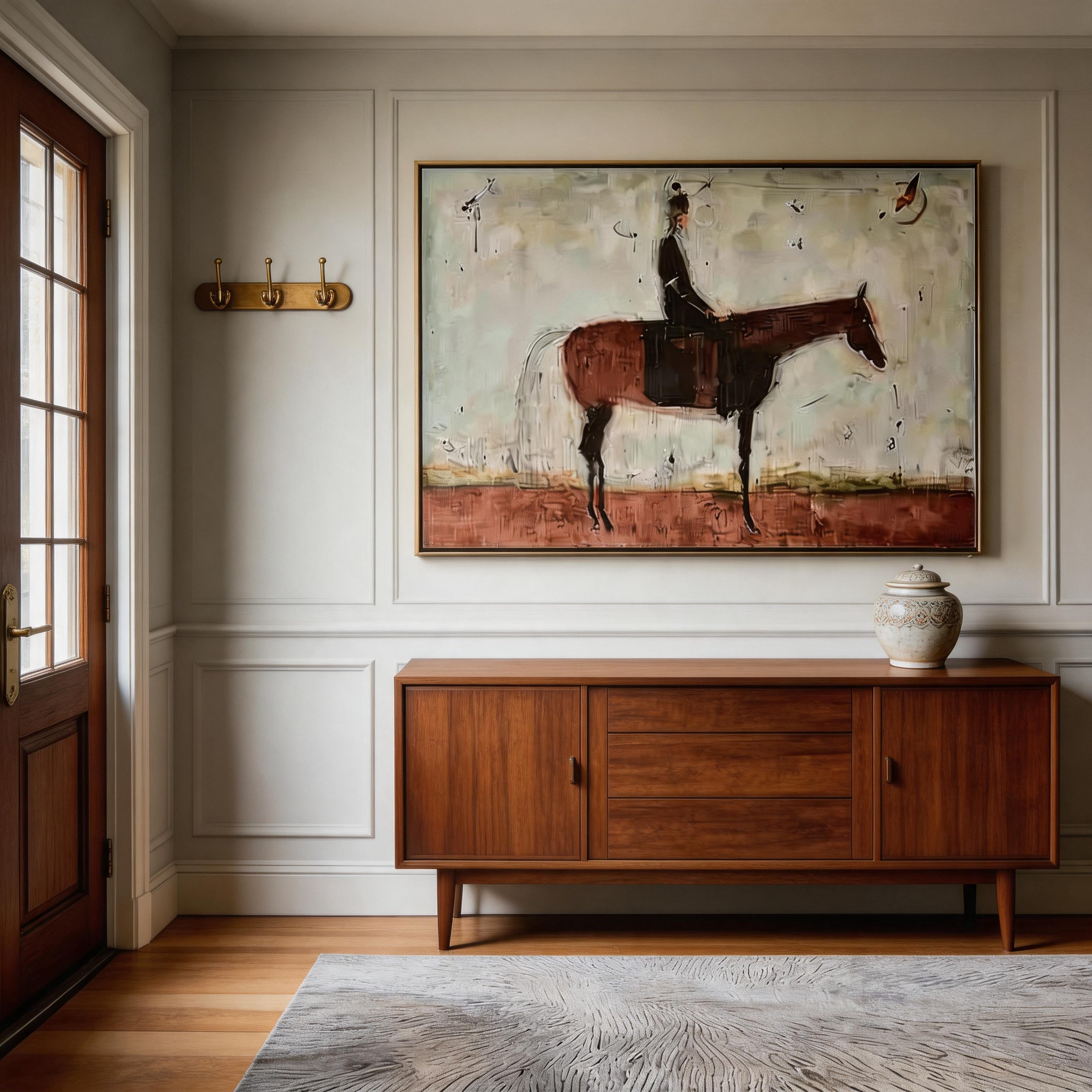 The Quiet Ride — Abstract Equestrian Canvas Wall Art in Earthy Tones #HA027