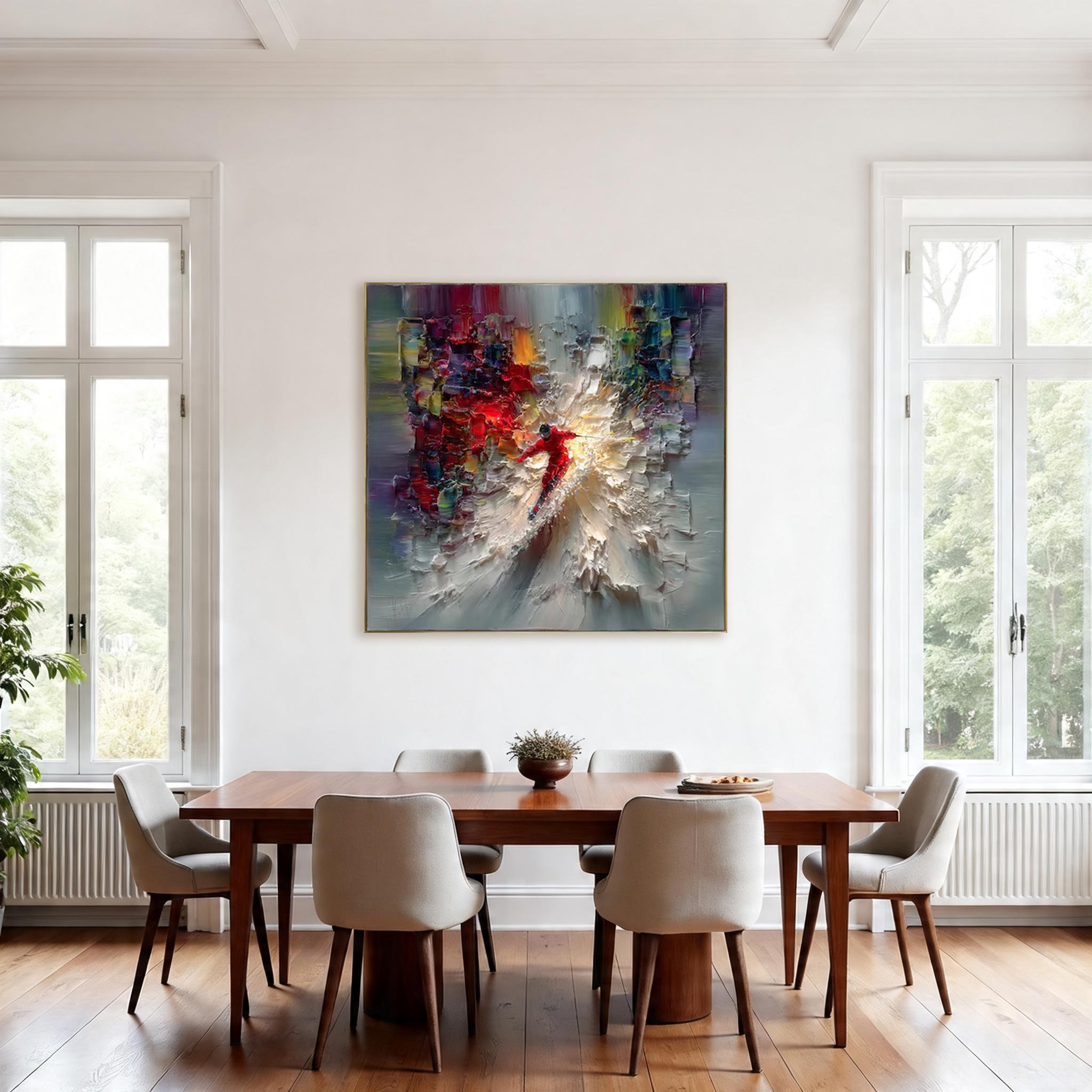 Into the Light — Colorful Impasto Skier Canvas Wall Art #PP005