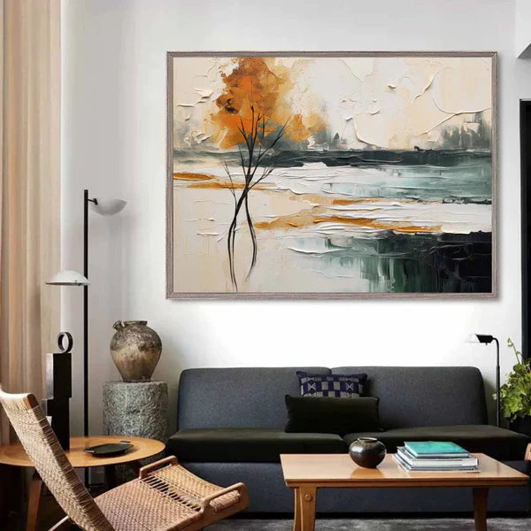 Abstract Landscape Tree Wall Art – Modern Textured Canvas Painting in Warm Tones #CP025