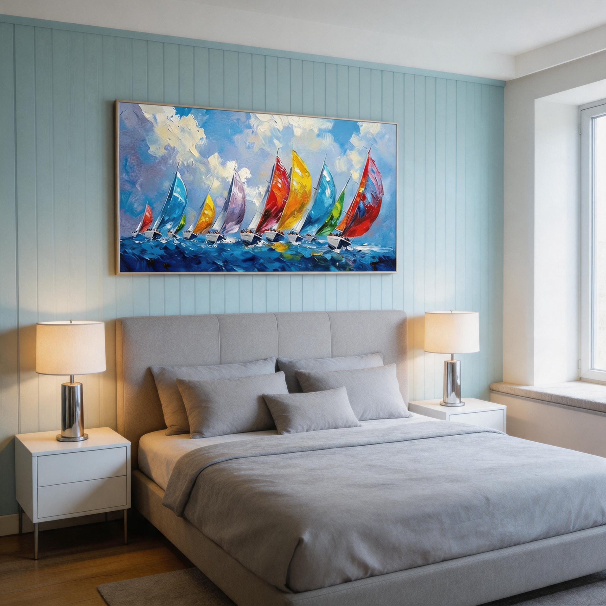 Full Sail — Colourful Regatta Impasto Canvas Wall Art #CP044