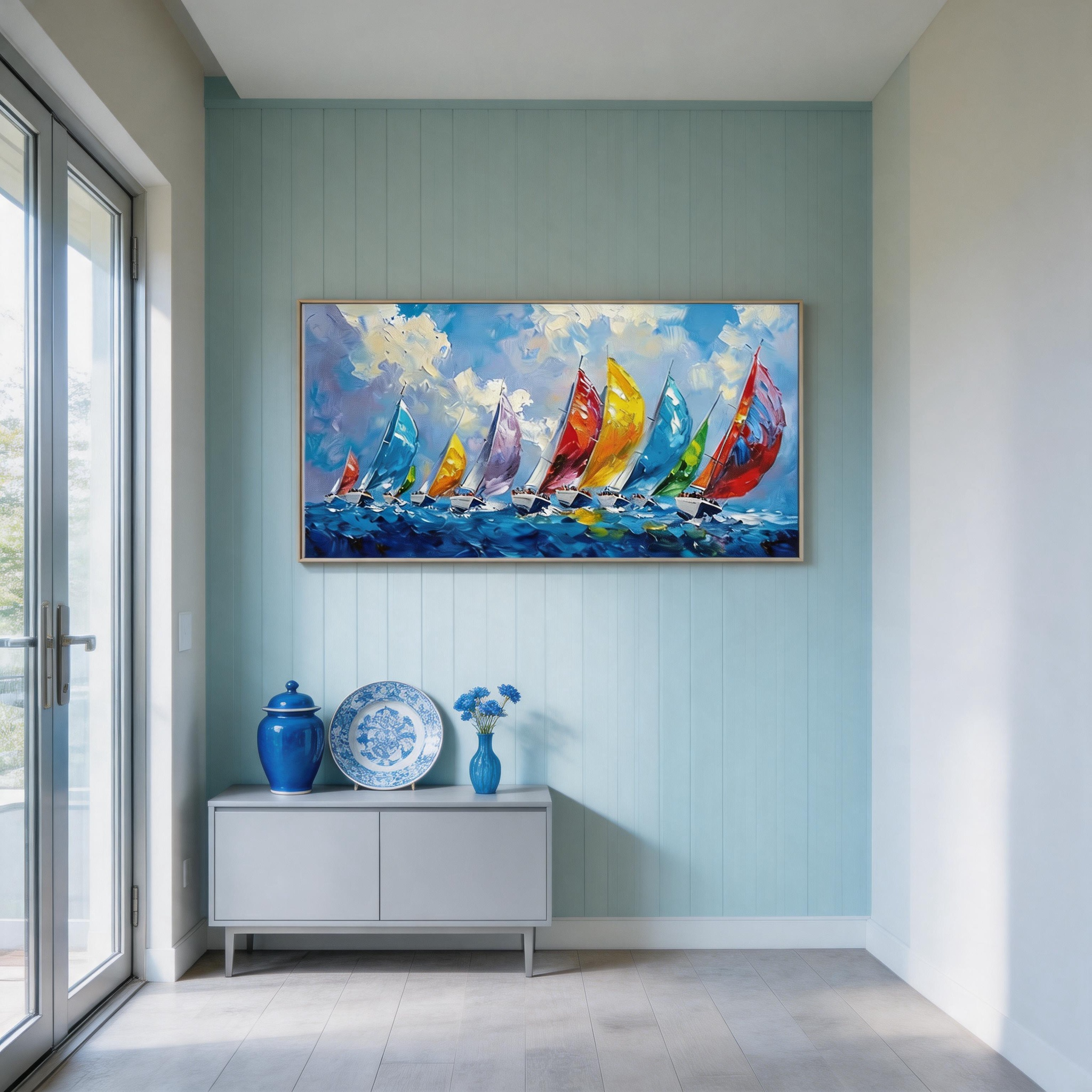 Full Sail — Colourful Regatta Impasto Canvas Wall Art #CP044