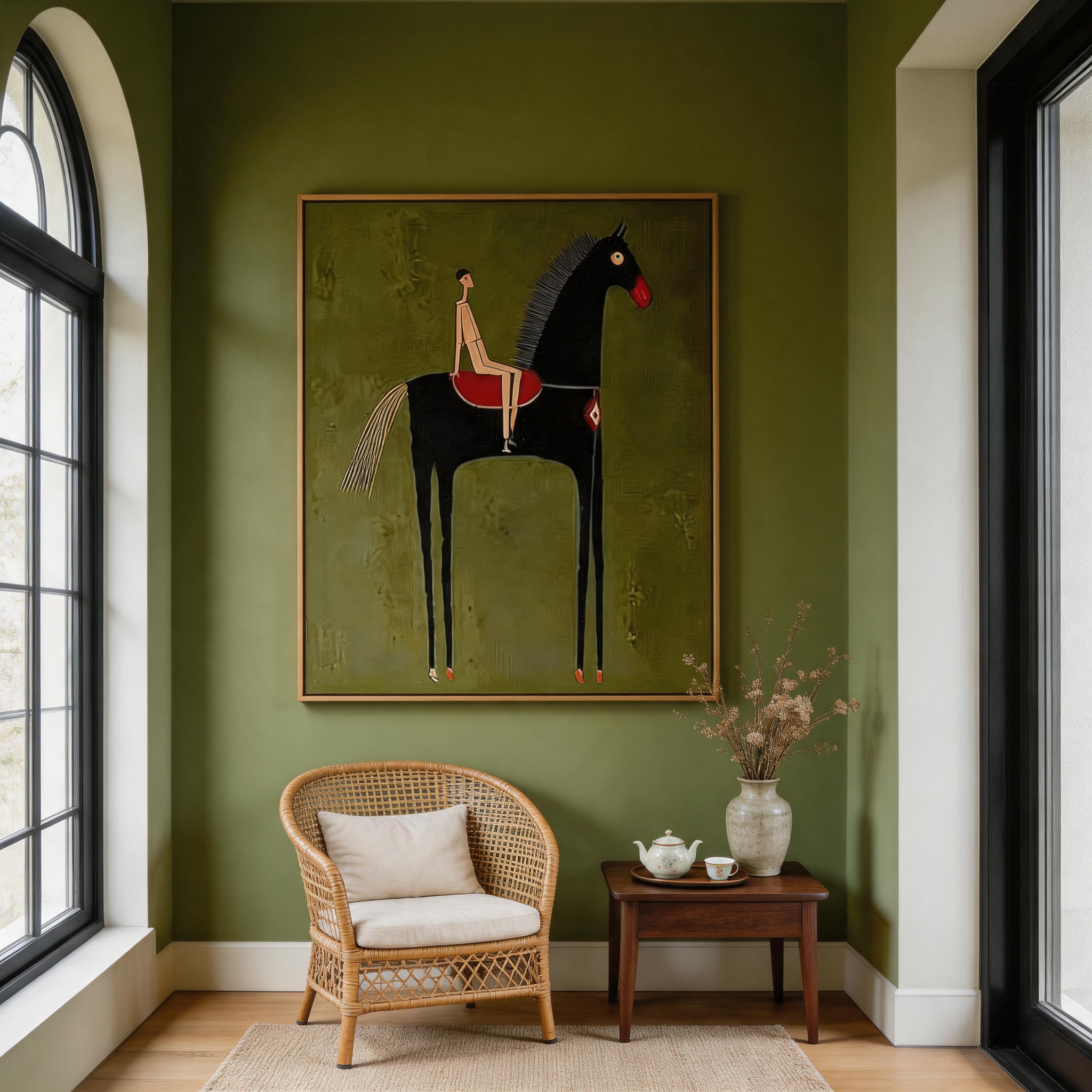 The Long Ride — Naïve Folk Art Horse & Rider Canvas Wall Art #HA029