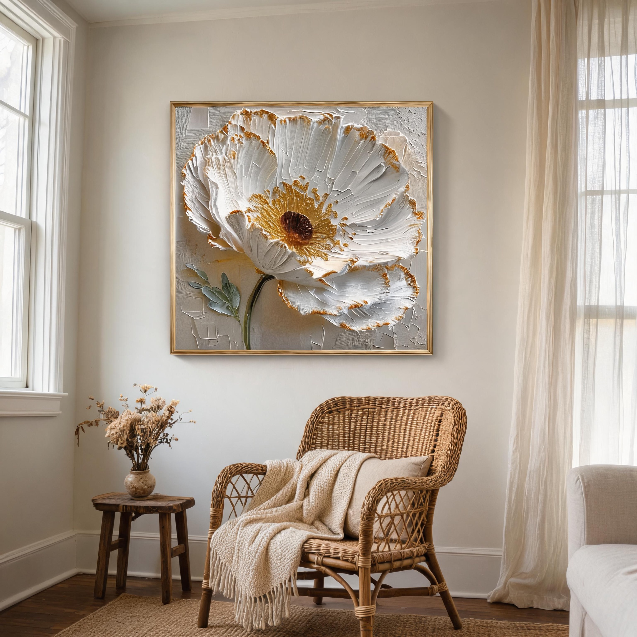 Textured Ivory Poppy Wall Art #FL017