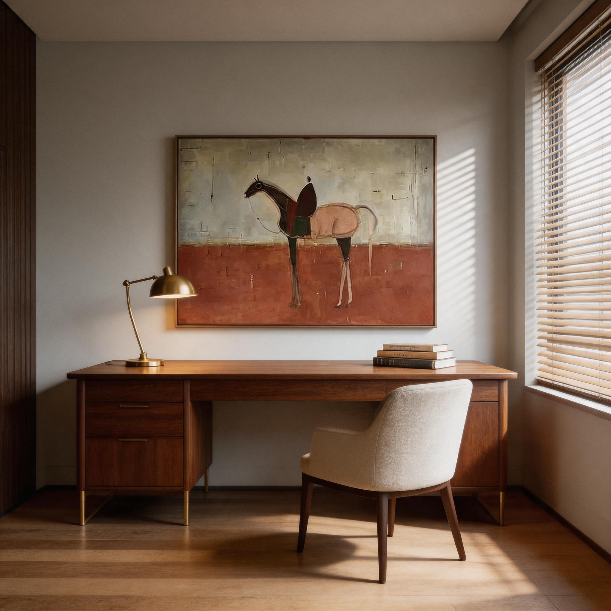 Terra & Ivory — Abstract Equestrian Canvas Wall Art in Terracotta & Stone #HA031