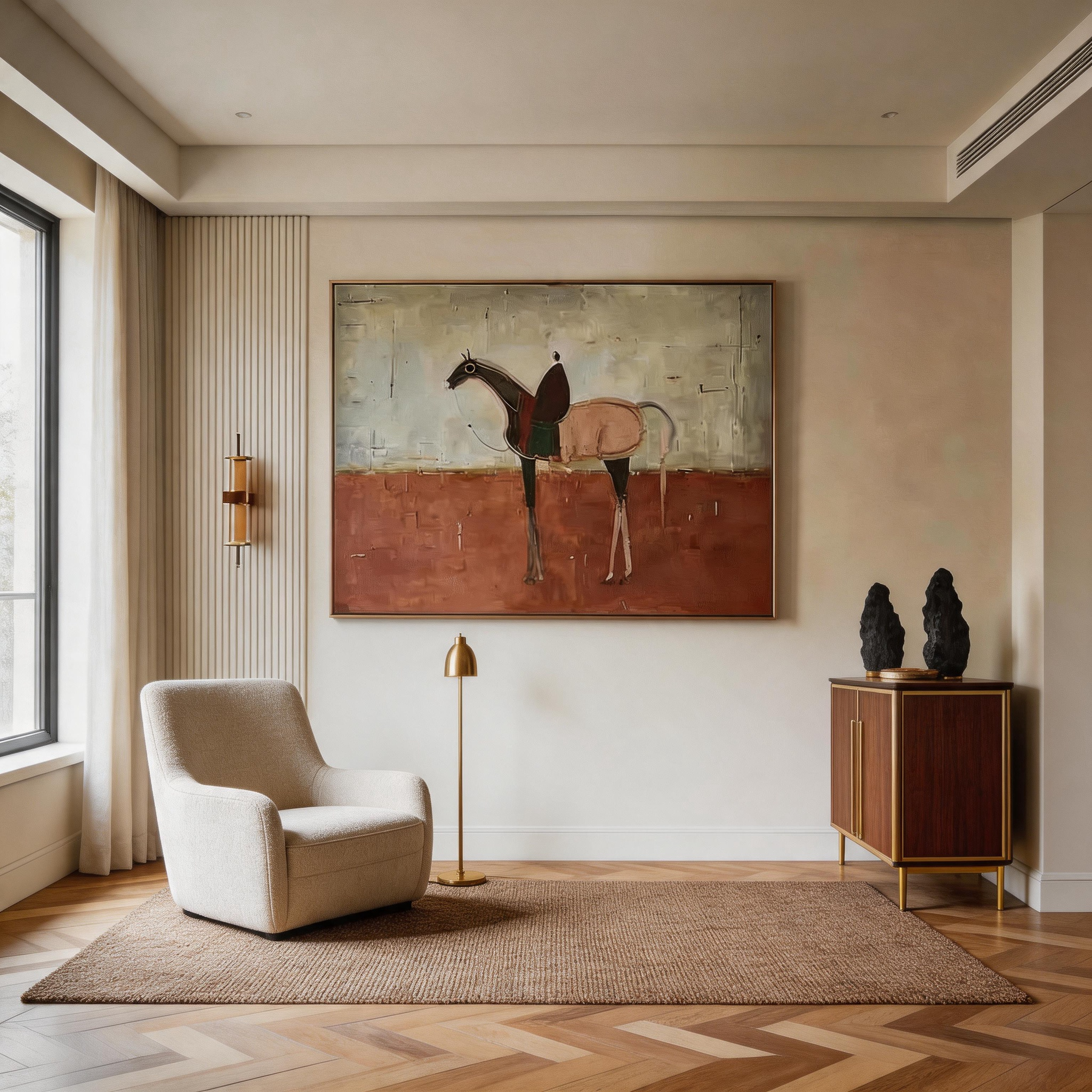 Terra & Ivory — Abstract Equestrian Canvas Wall Art in Terracotta & Stone #HA031